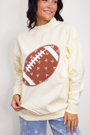 Football on Mock Neck Sweatshirt, Ivory