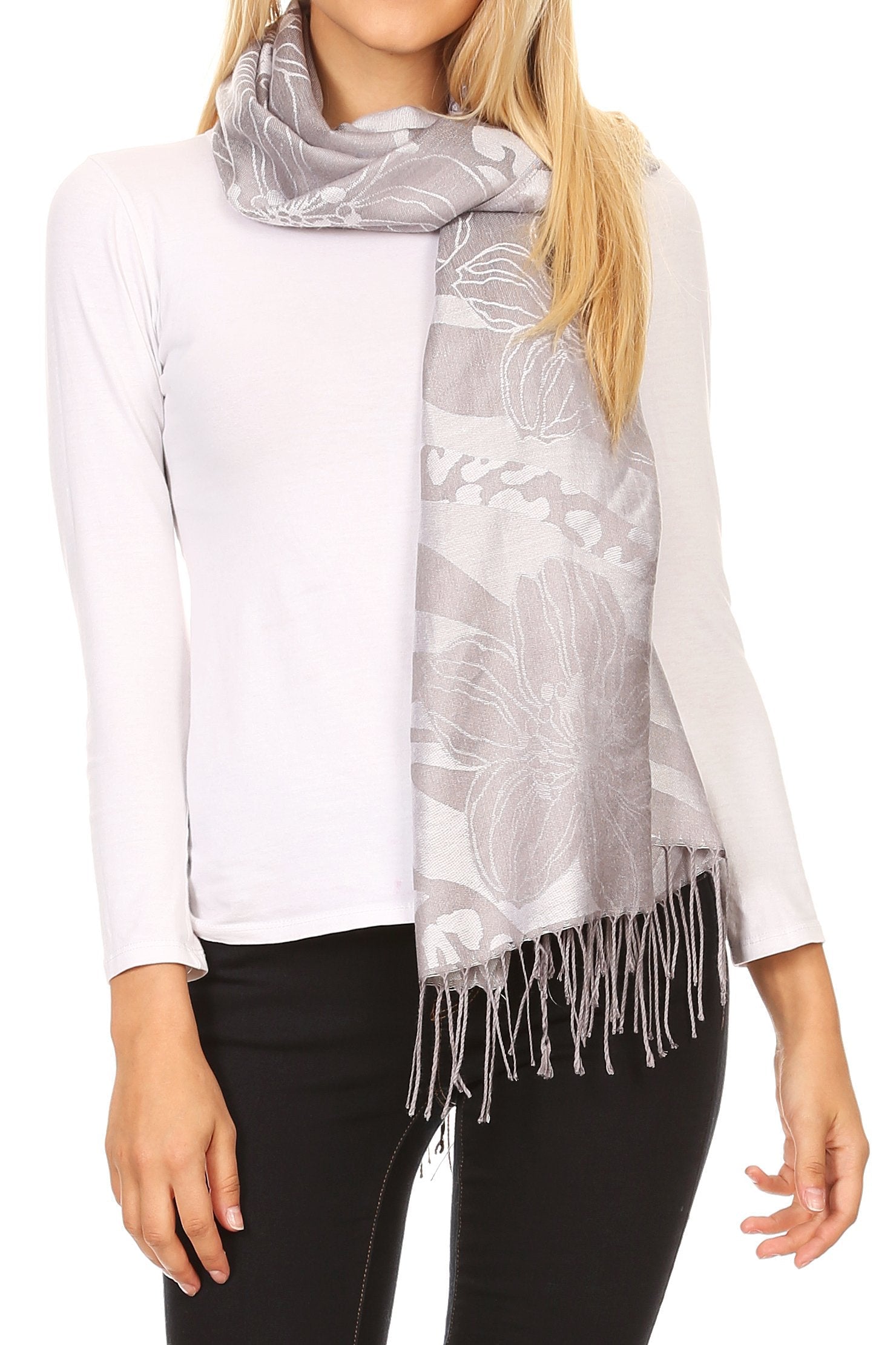 Sakkas Salome  Reversible Silky soft Wrap Shawl Scarf with Lovely Floral Brocade