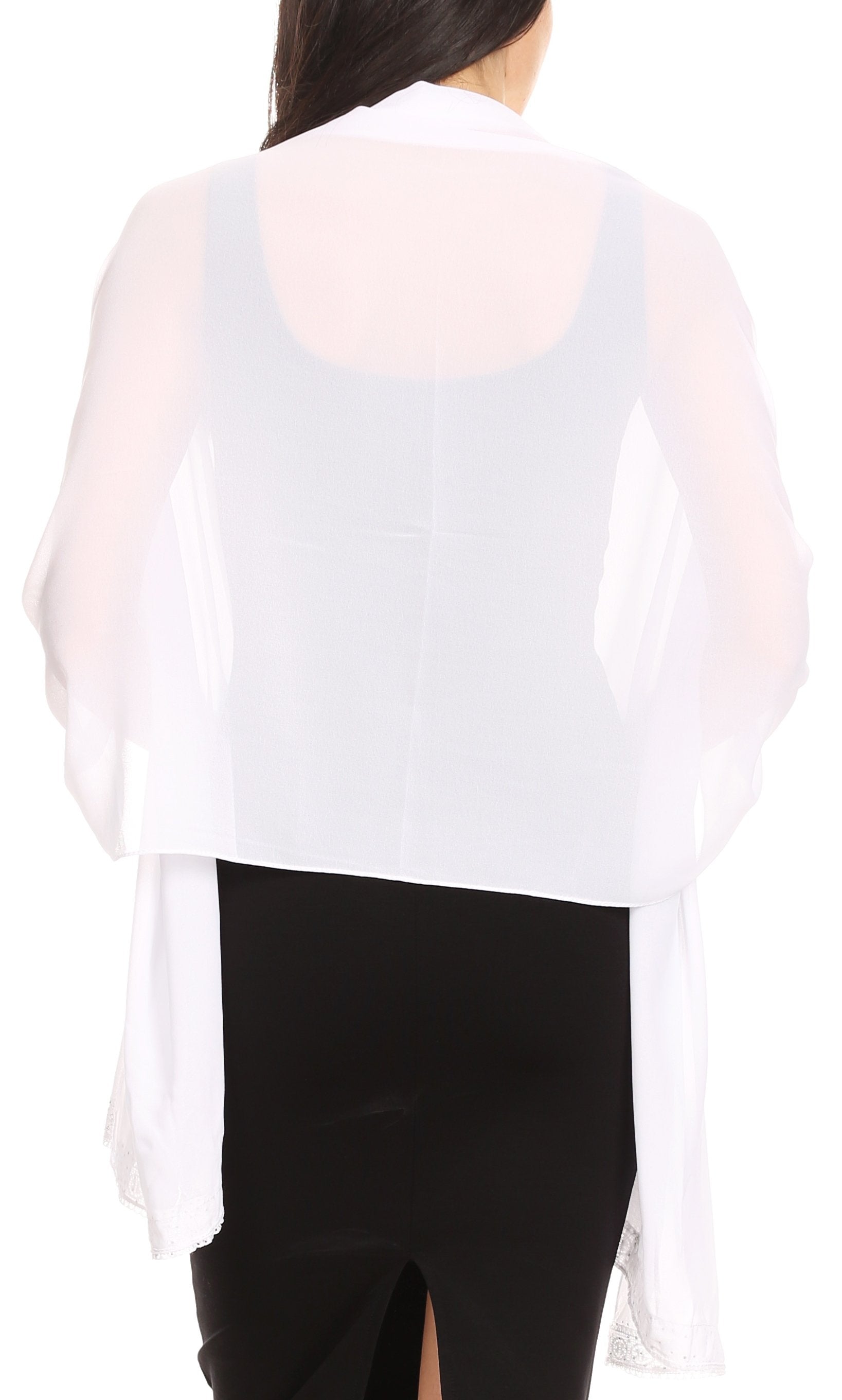 Sakkas Naomi Women Soft Sheer Embellished Chiffon Bridal Wedding Scarf Shawl Wrap