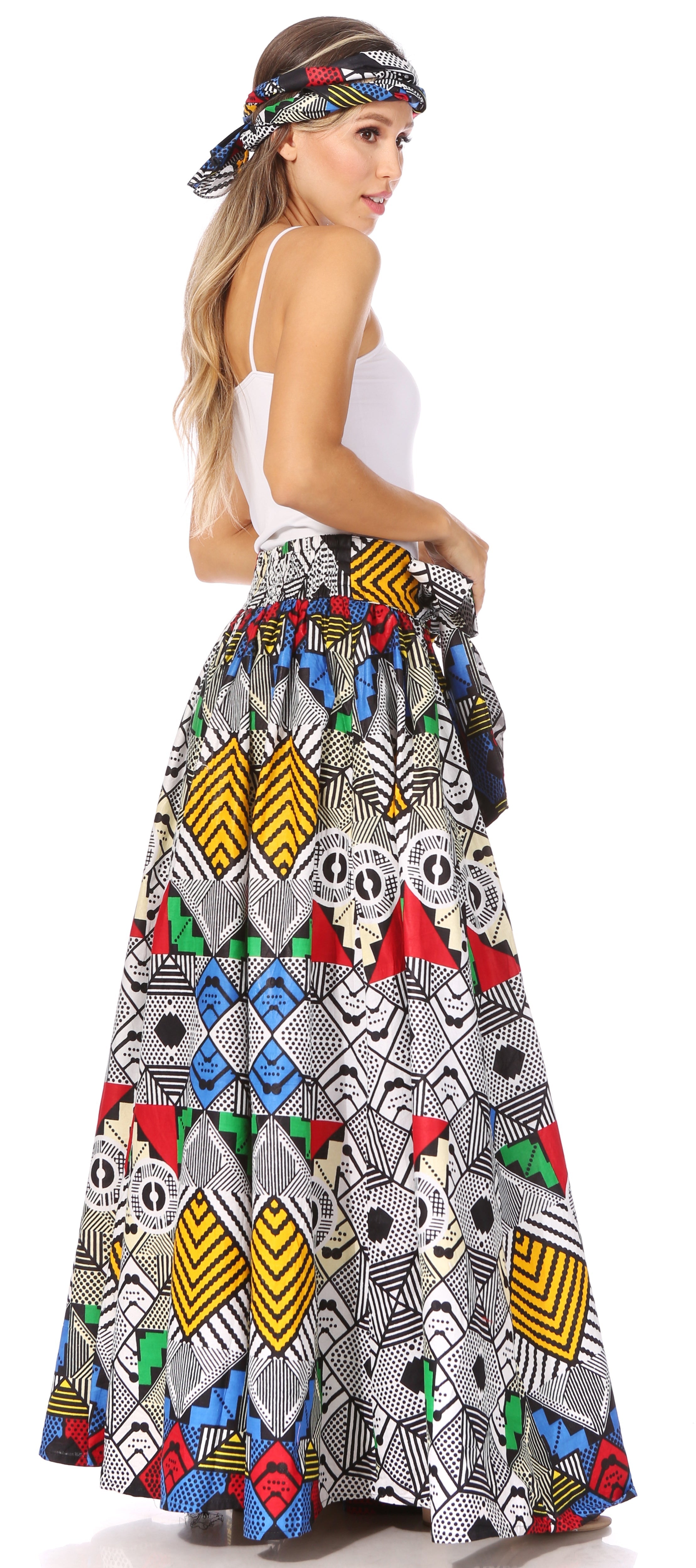 Sakkas Asma's Second Convertible Traditional Wax Print Maxi Skirt with Adjustable Straps - Buy One, Get One 50% Off