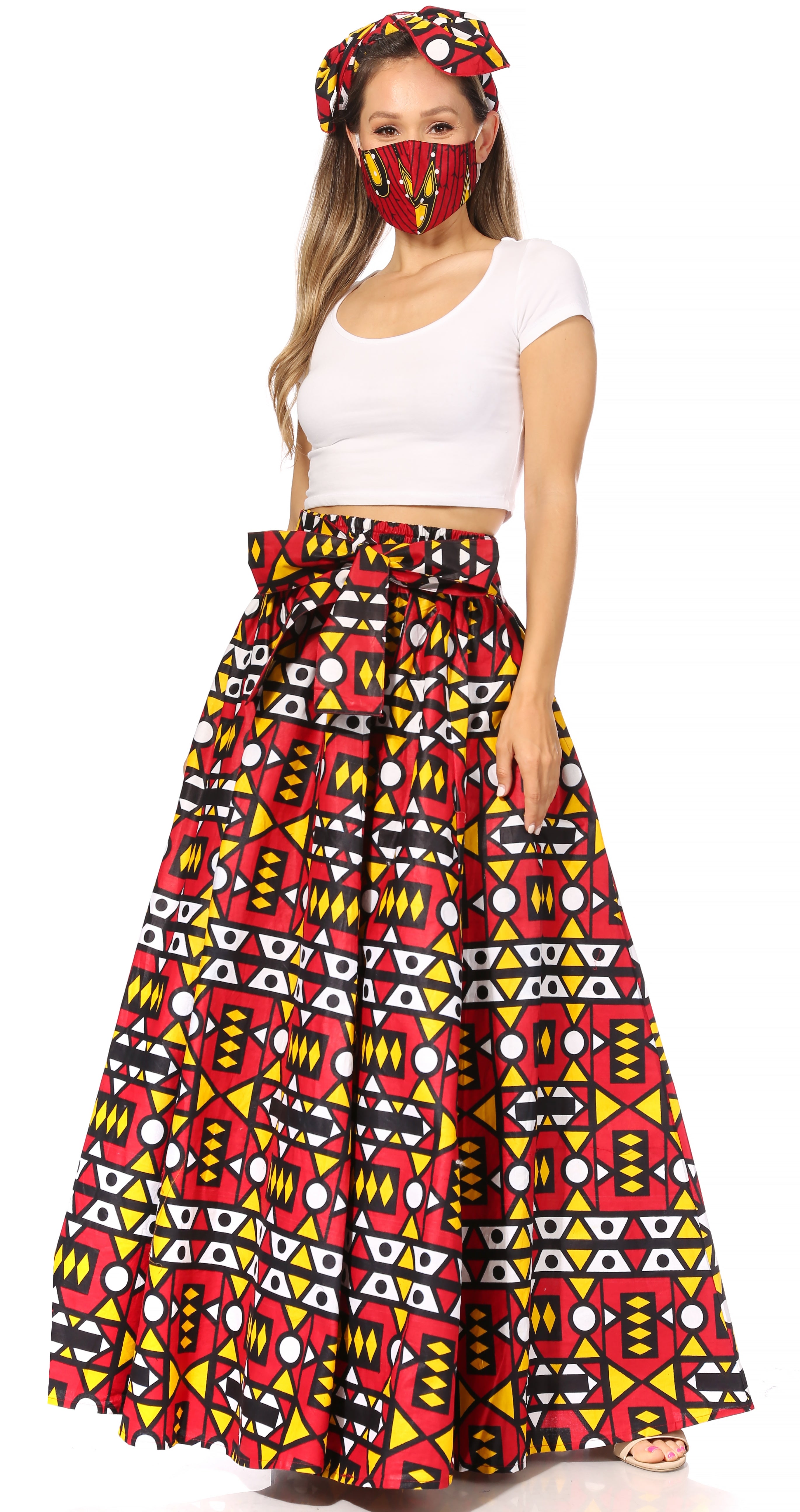 Sakkas Asma's Second Convertible Traditional Wax Print Maxi Skirt with Adjustable Straps - Buy One, Get One 50% Off