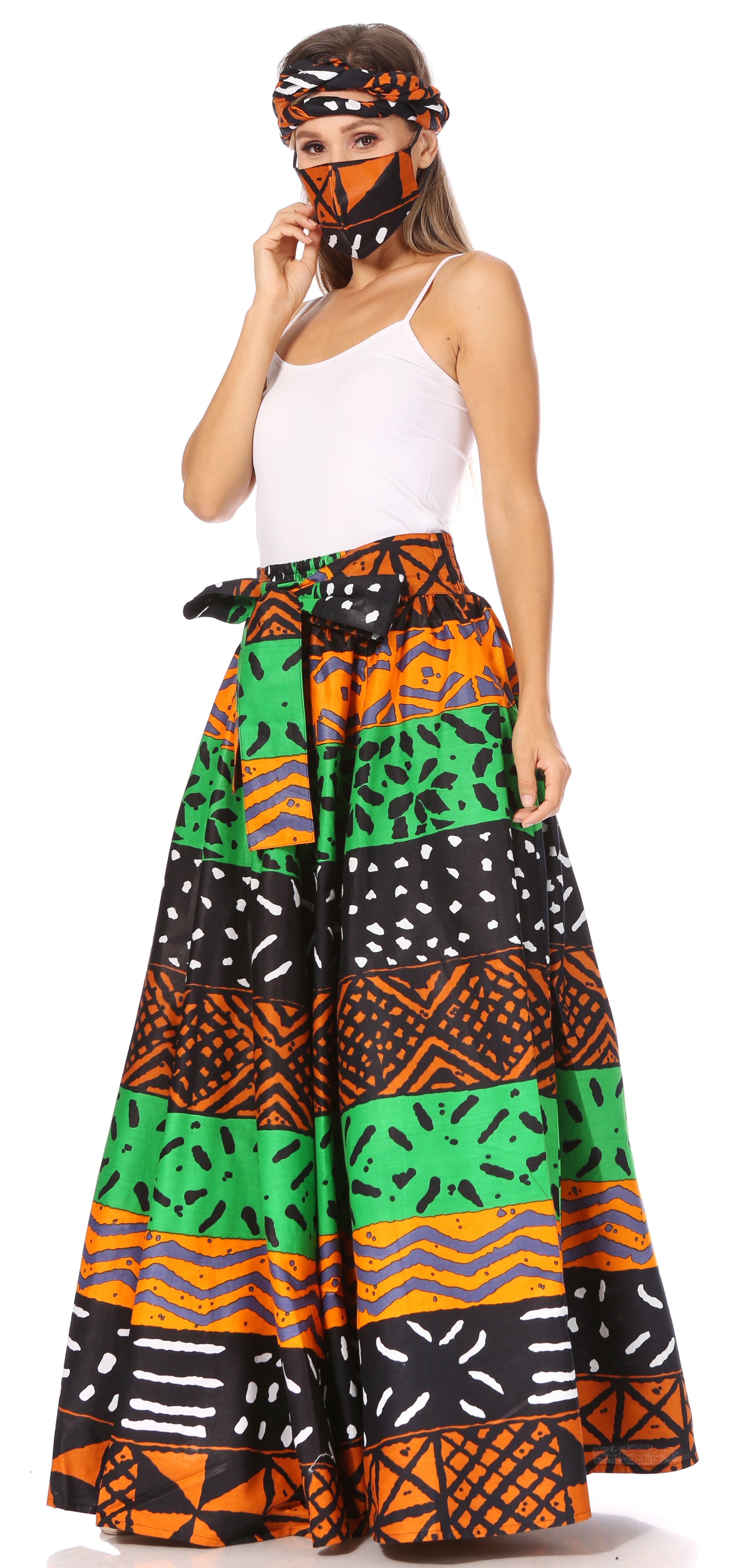 Sakkas Asma's Second Convertible Traditional Wax Print Maxi Skirt with Adjustable Straps - Buy One, Get One 50% Off
