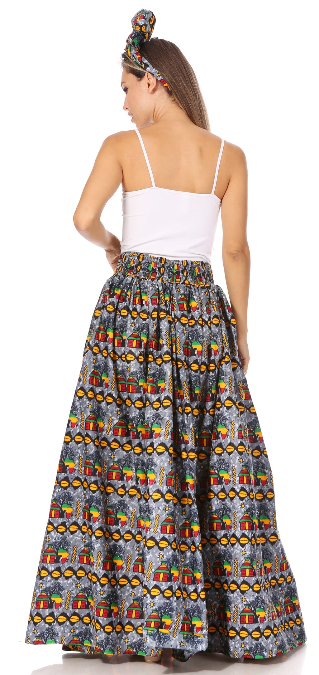 Sakkas Asma's Second Convertible Traditional Wax Print Maxi Skirt with Adjustable Straps - Buy One, Get One 50% Off
