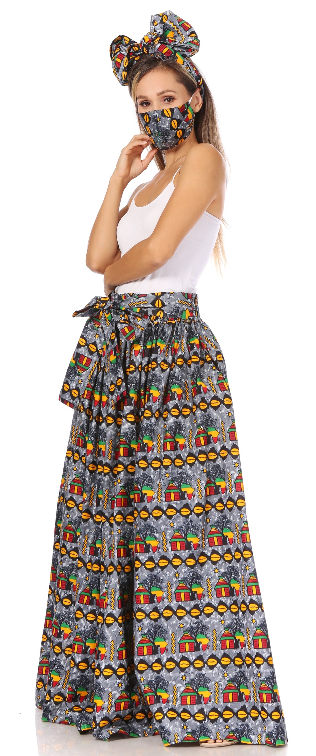 Sakkas Asma's Second Convertible Traditional Wax Print Maxi Skirt with Adjustable Straps - Buy One, Get One 50% Off