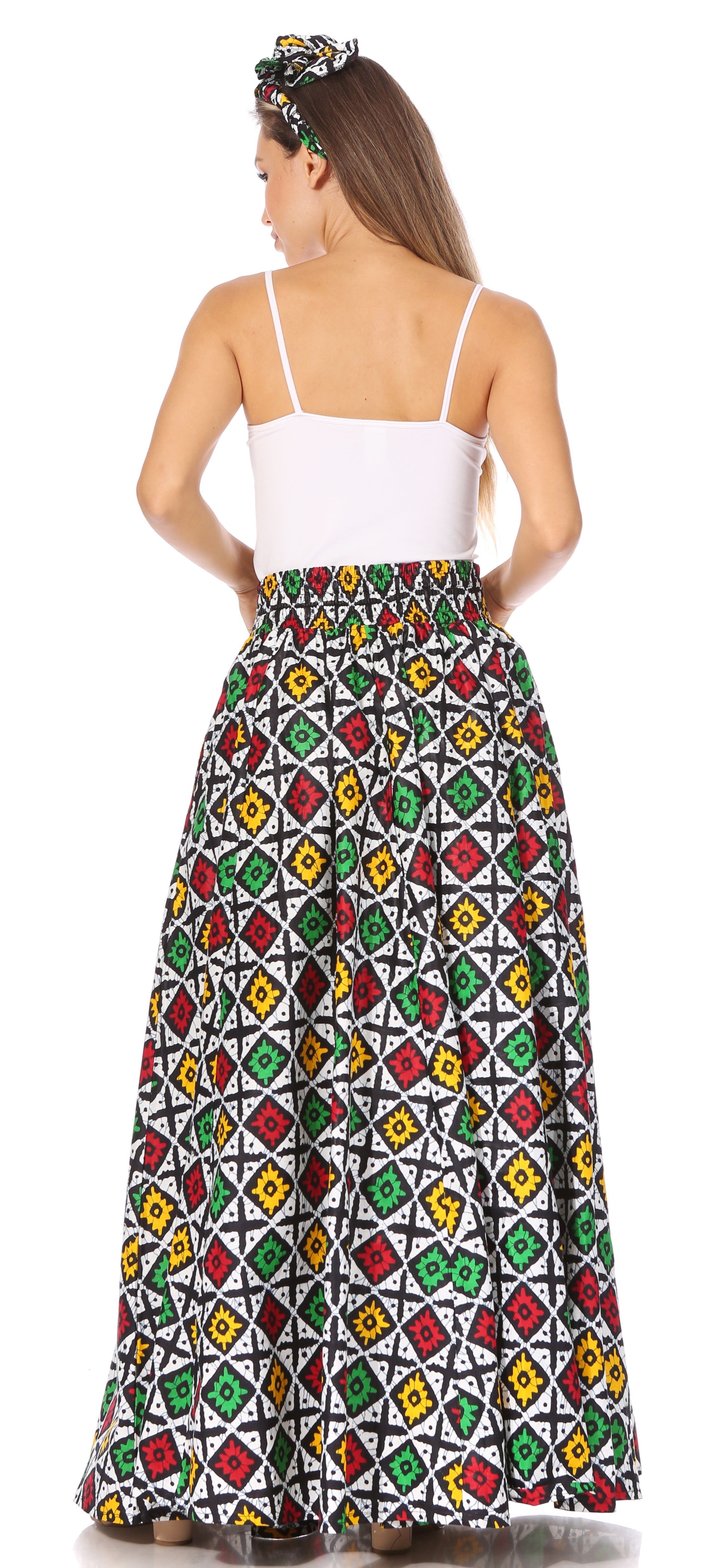 Sakkas Asma's Second Convertible Traditional Wax Print Maxi Skirt with Adjustable Straps - Buy One, Get One 50% Off