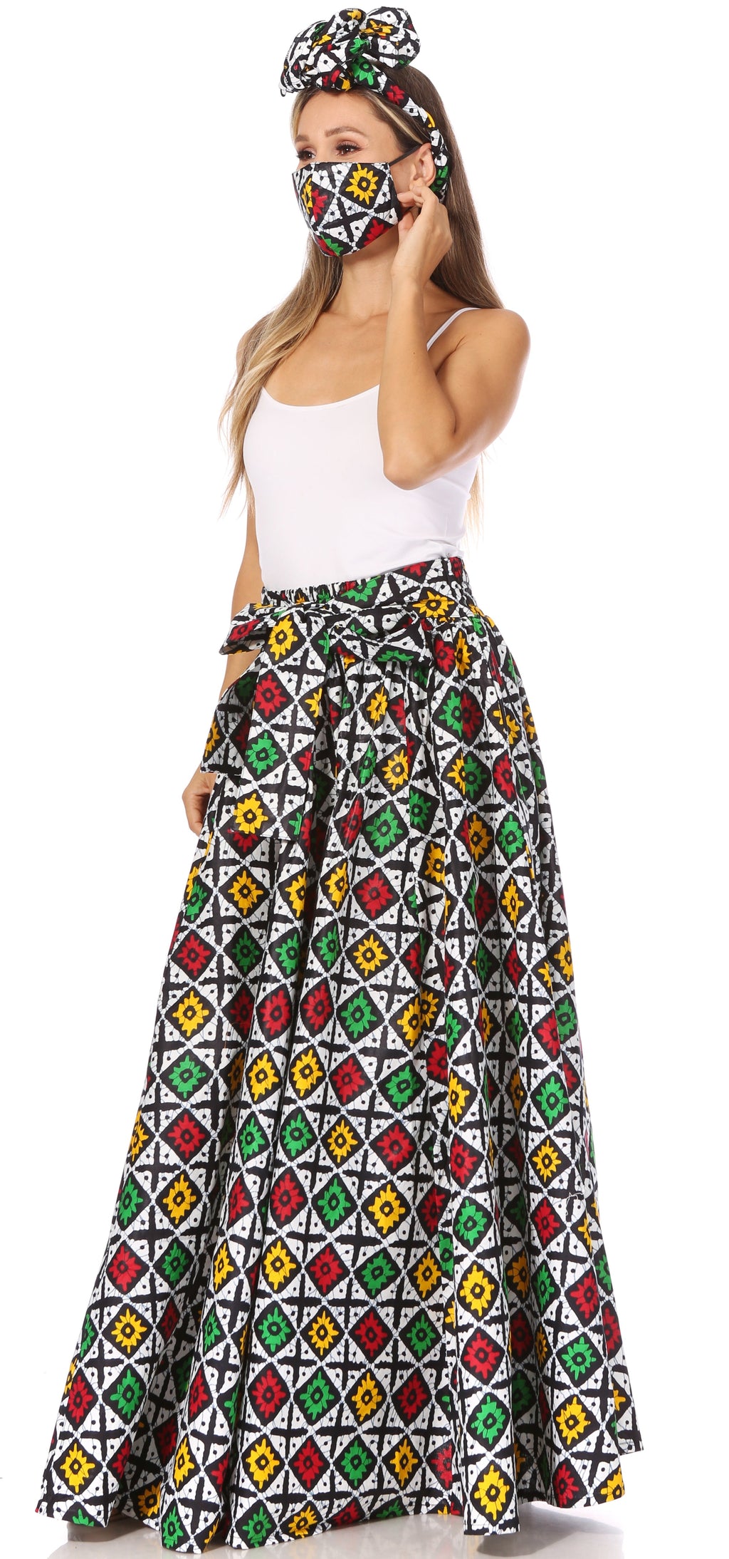 Sakkas Asma's Second Convertible Traditional Wax Print Maxi Skirt with Adjustable Straps - Buy One, Get One 50% Off