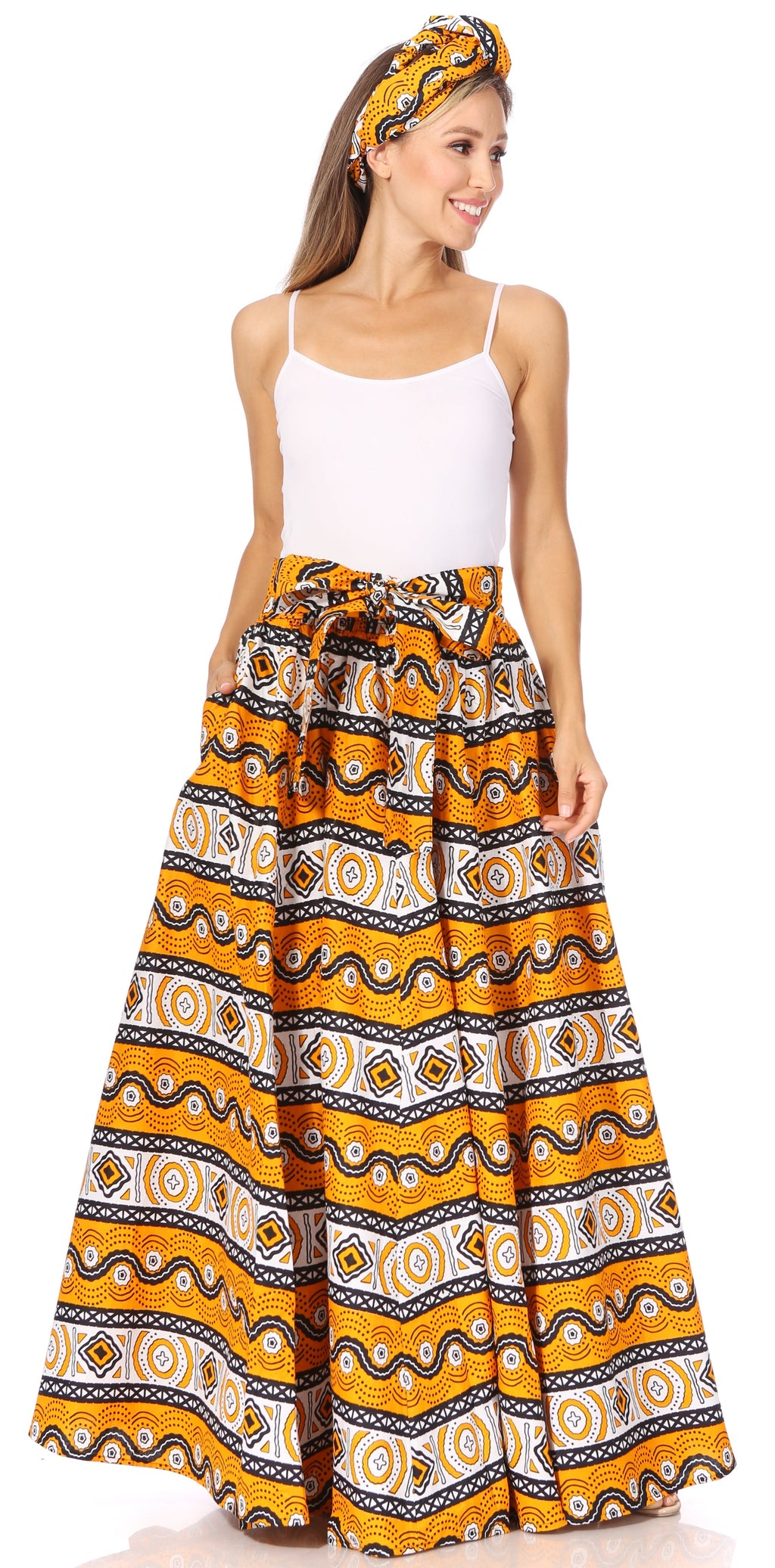 Sakkas Asma's Second Convertible Traditional Wax Print Maxi Skirt with Adjustable Straps - Buy One, Get One 50% Off