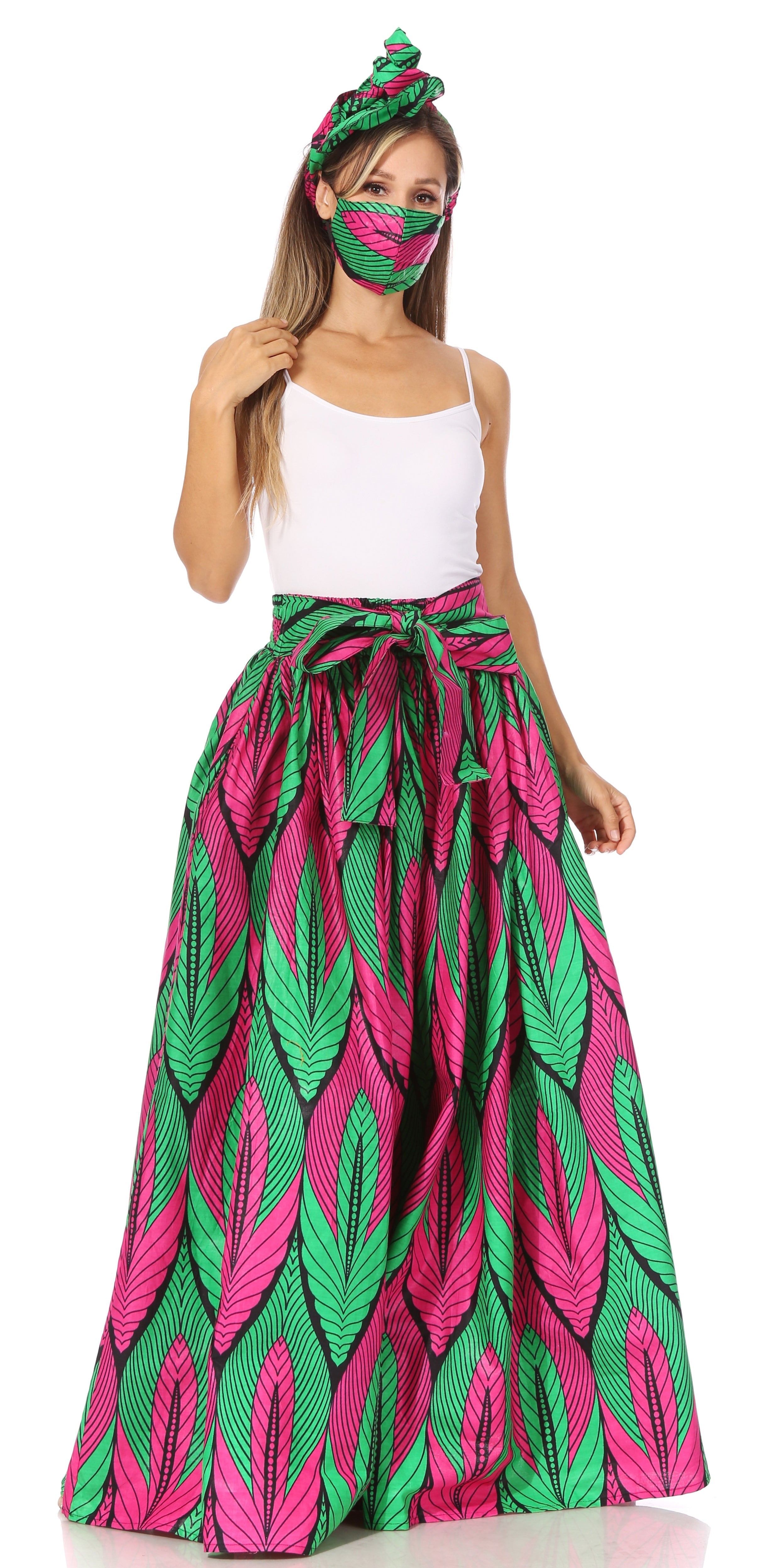 Sakkas Asma's Second Convertible Traditional Wax Print Maxi Skirt with Adjustable Straps - Buy One, Get One 50% Off