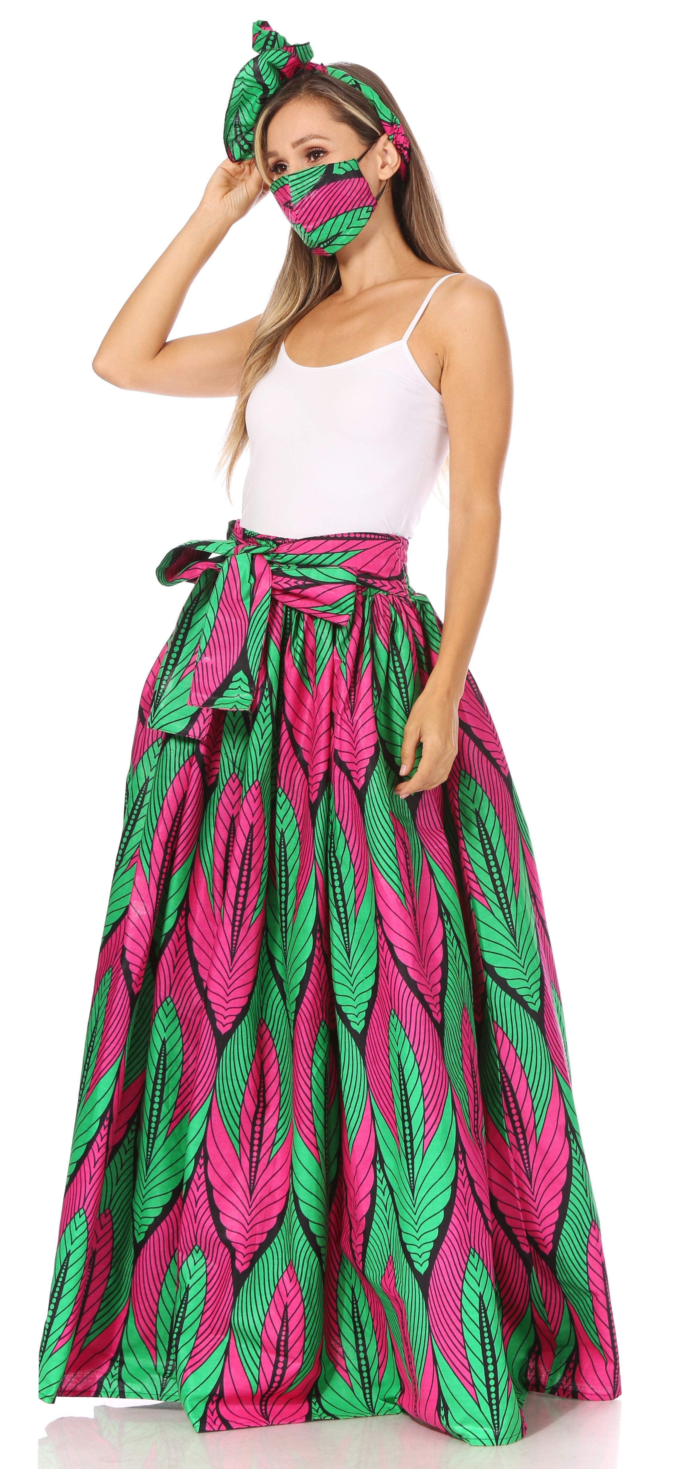 Sakkas Asma's Second Convertible Traditional Wax Print Maxi Skirt with Adjustable Straps - Buy One, Get One 50% Off