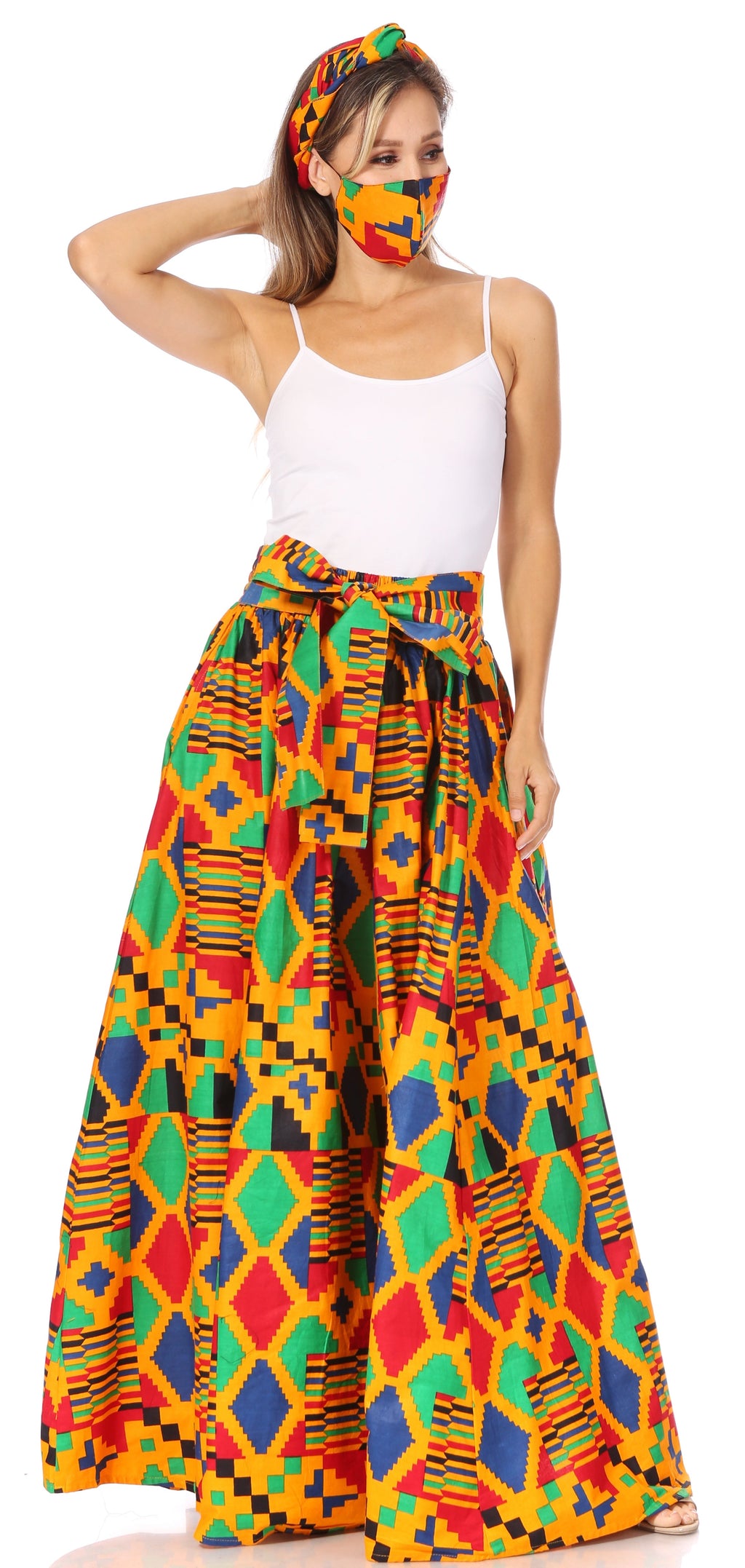 Sakkas Asma's Second Convertible Traditional Wax Print Maxi Skirt with Adjustable Straps - Buy One, Get One 50% Off