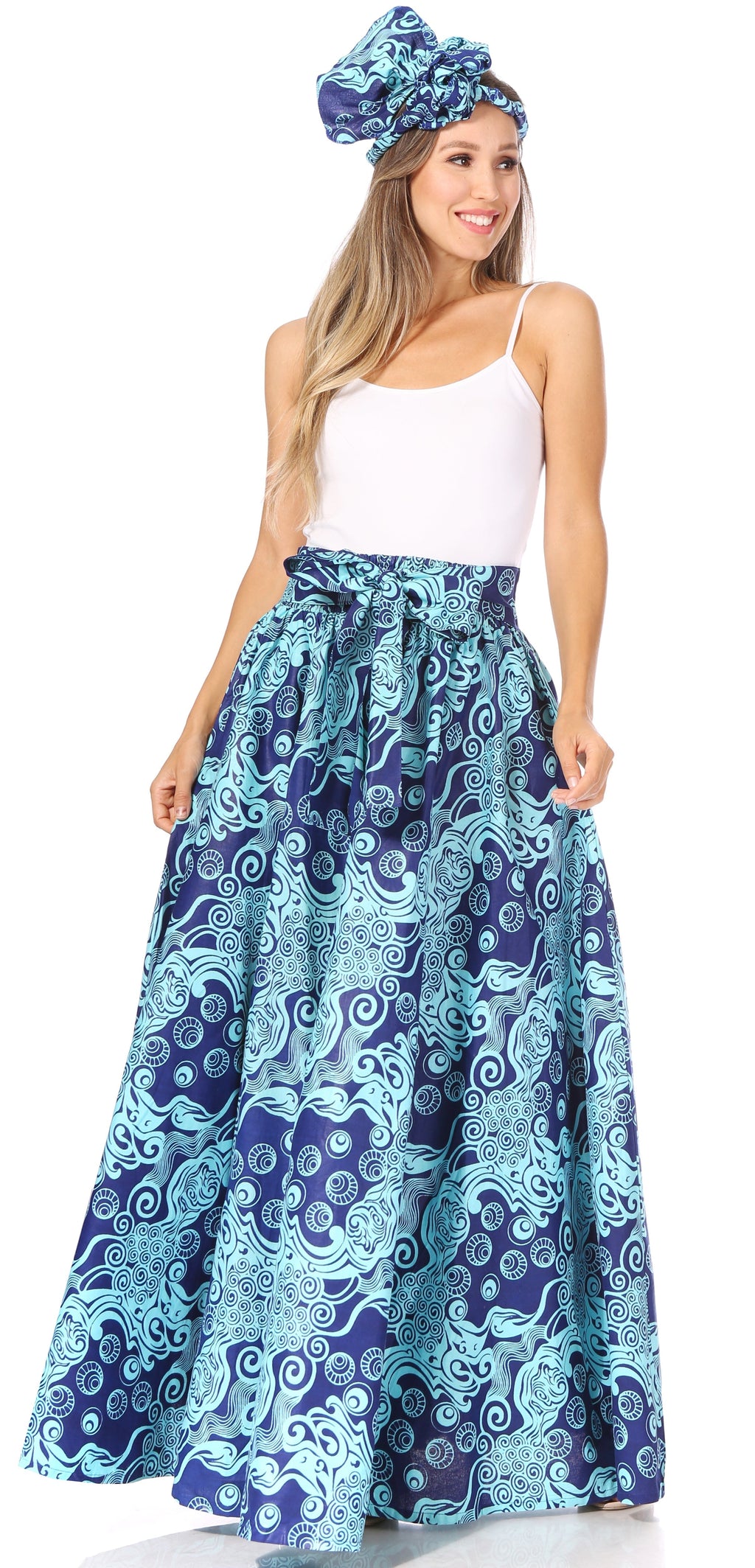 Sakkas Asma's Second Convertible Traditional Wax Print Maxi Skirt with Adjustable Straps - Buy One, Get One 50% Off