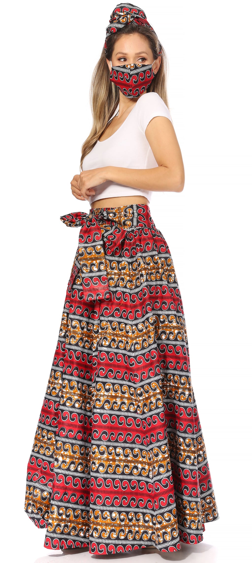 Sakkas Asma's Second Convertible Traditional Wax Print Maxi Skirt with Adjustable Straps - Buy One, Get One 50% Off