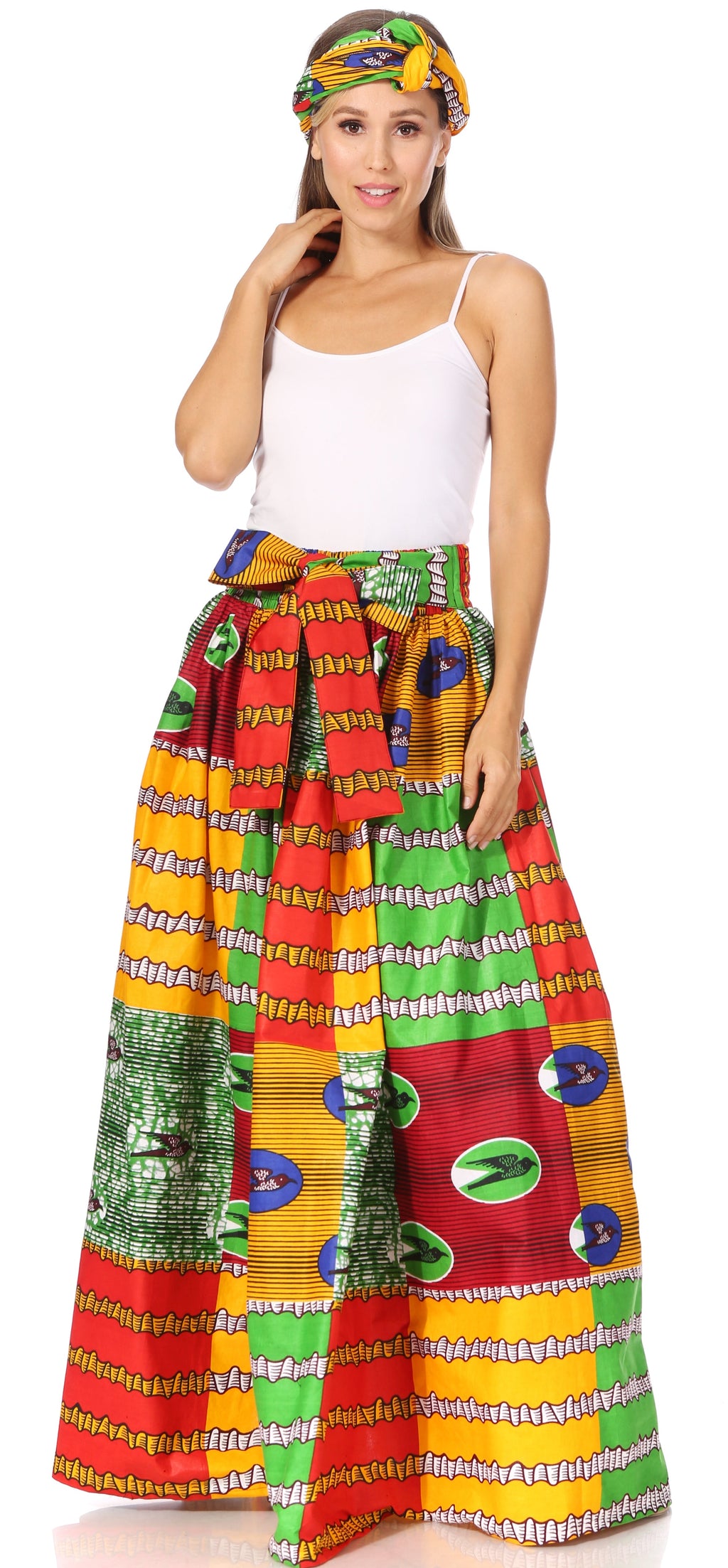 Sakkas Asma's Second Convertible Traditional Wax Print Maxi Skirt with Adjustable Straps - Buy One, Get One 50% Off
