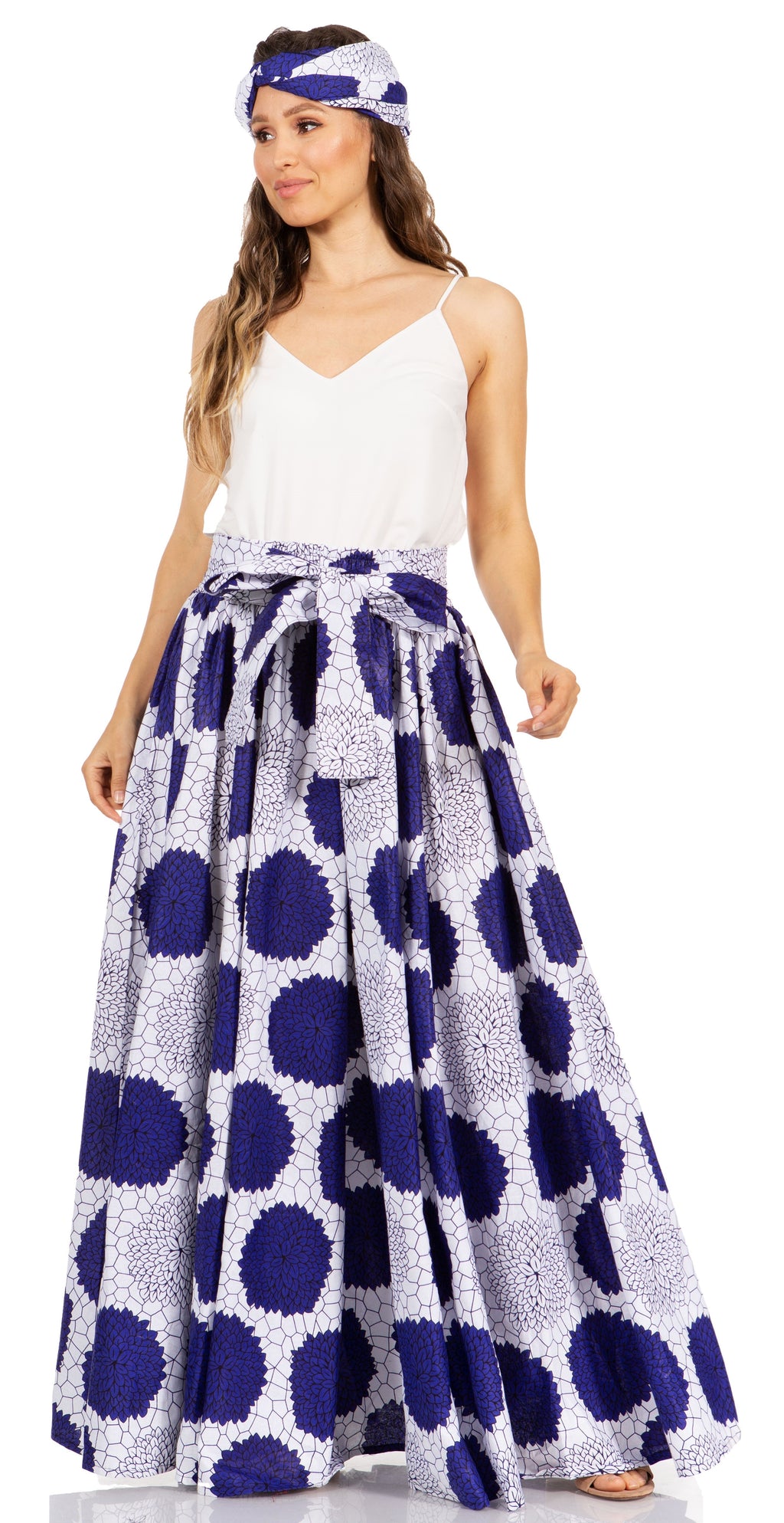 Sakkas Asma's Second Convertible Traditional Wax Print Maxi Skirt with Adjustable Straps - Buy One, Get One 50% Off