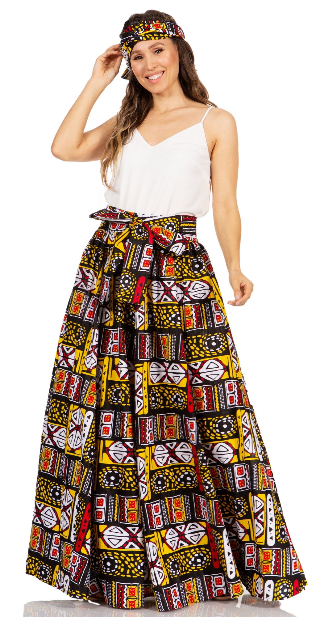 Sakkas Asma's Second Convertible Traditional Wax Print Maxi Skirt with Adjustable Straps - Buy One, Get One 50% Off
