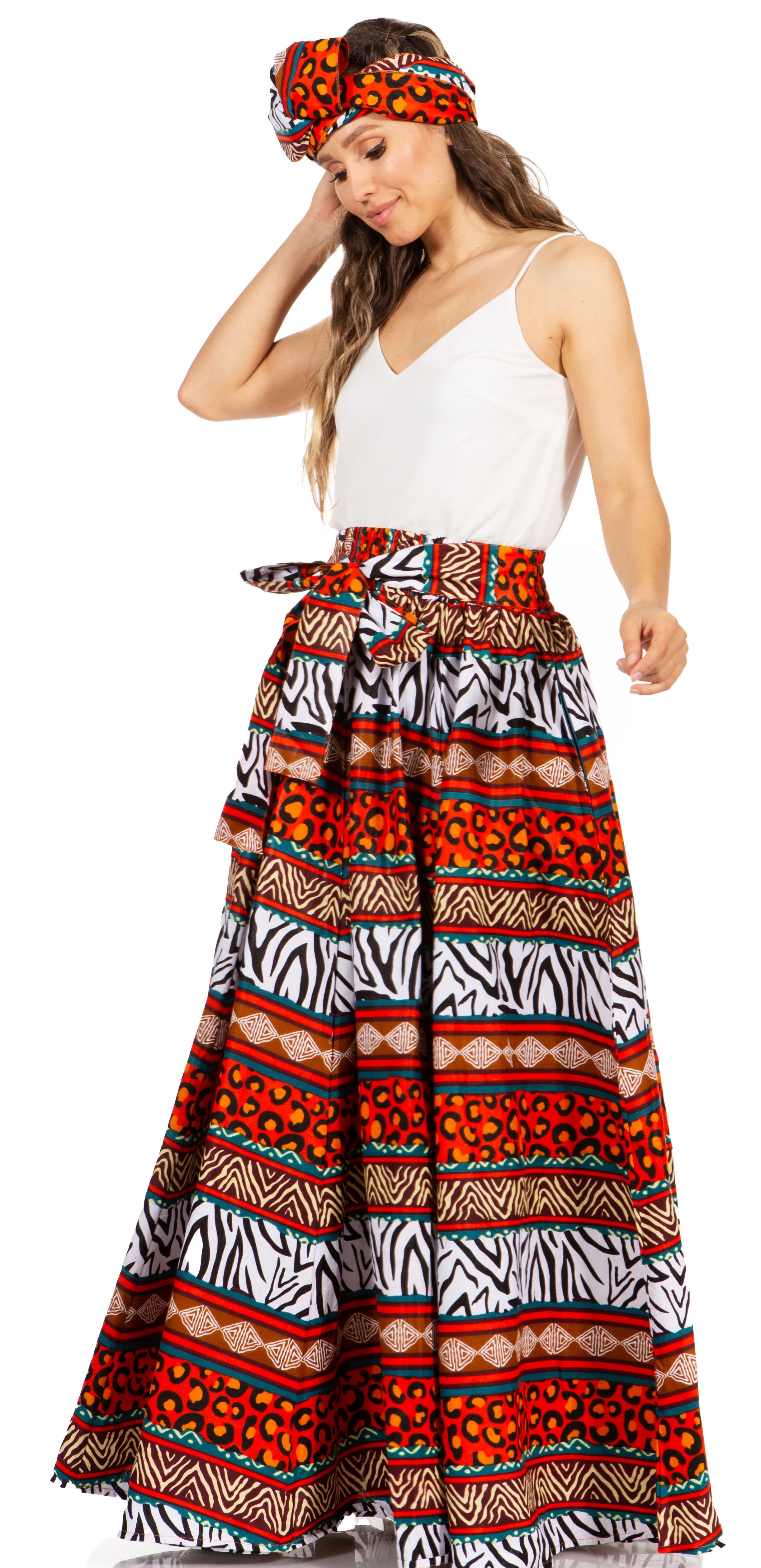 Sakkas Asma's Second Convertible Traditional Wax Print Maxi Skirt with Adjustable Straps - Buy One, Get One 50% Off