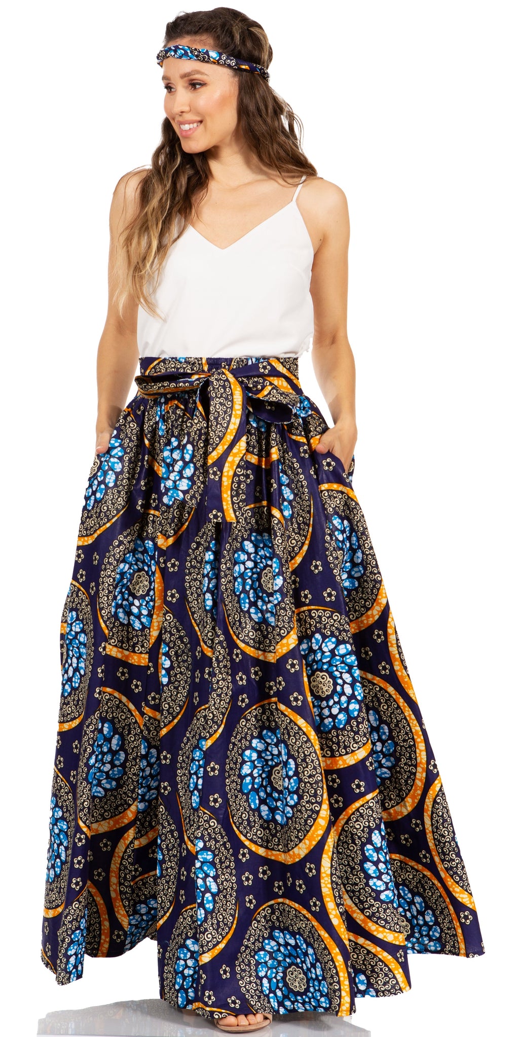 Sakkas Asma's Second Convertible Traditional Wax Print Maxi Skirt with Adjustable Straps - Buy One, Get One 50% Off