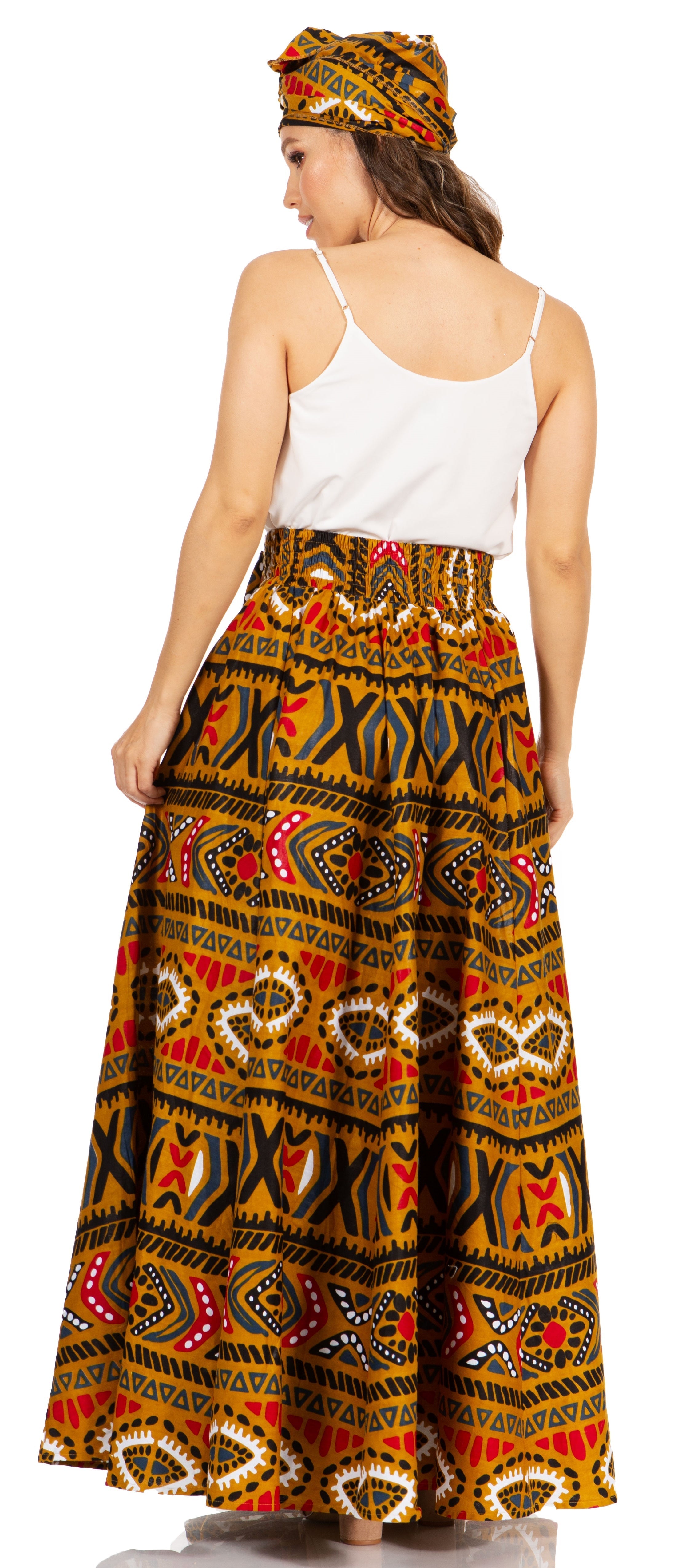 Sakkas Asma's Second Convertible Traditional Wax Print Maxi Skirt with Adjustable Straps - Buy One, Get One 50% Off