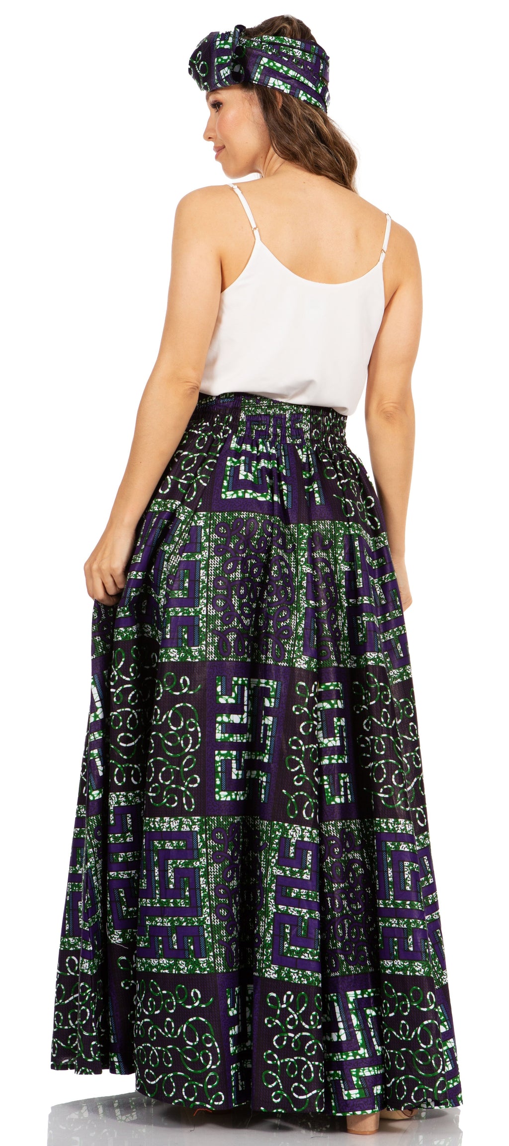Sakkas Asma's Second Convertible Traditional Wax Print Maxi Skirt with Adjustable Straps - Buy One, Get One 50% Off