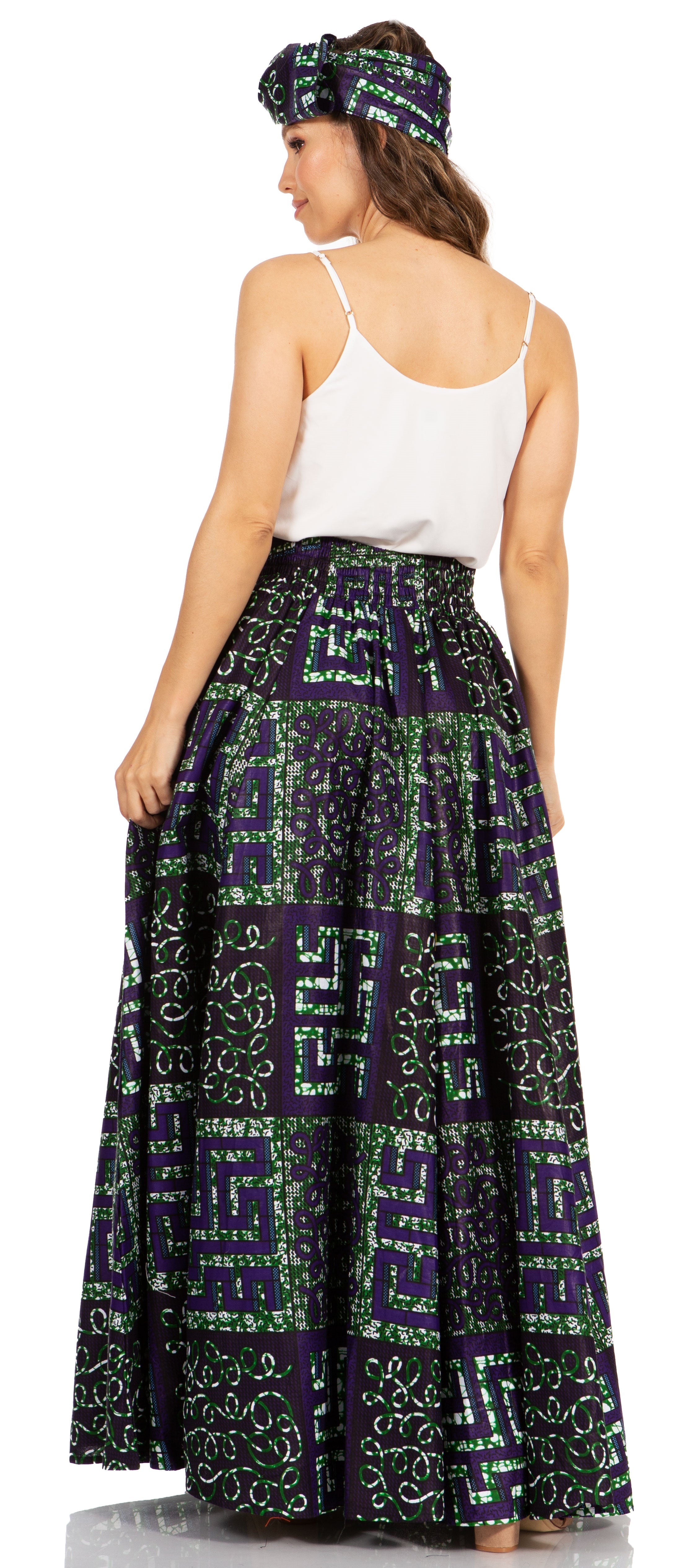 Sakkas Asma's Second Convertible Traditional Wax Print Maxi Skirt with Adjustable Straps - Buy One, Get One 50% Off