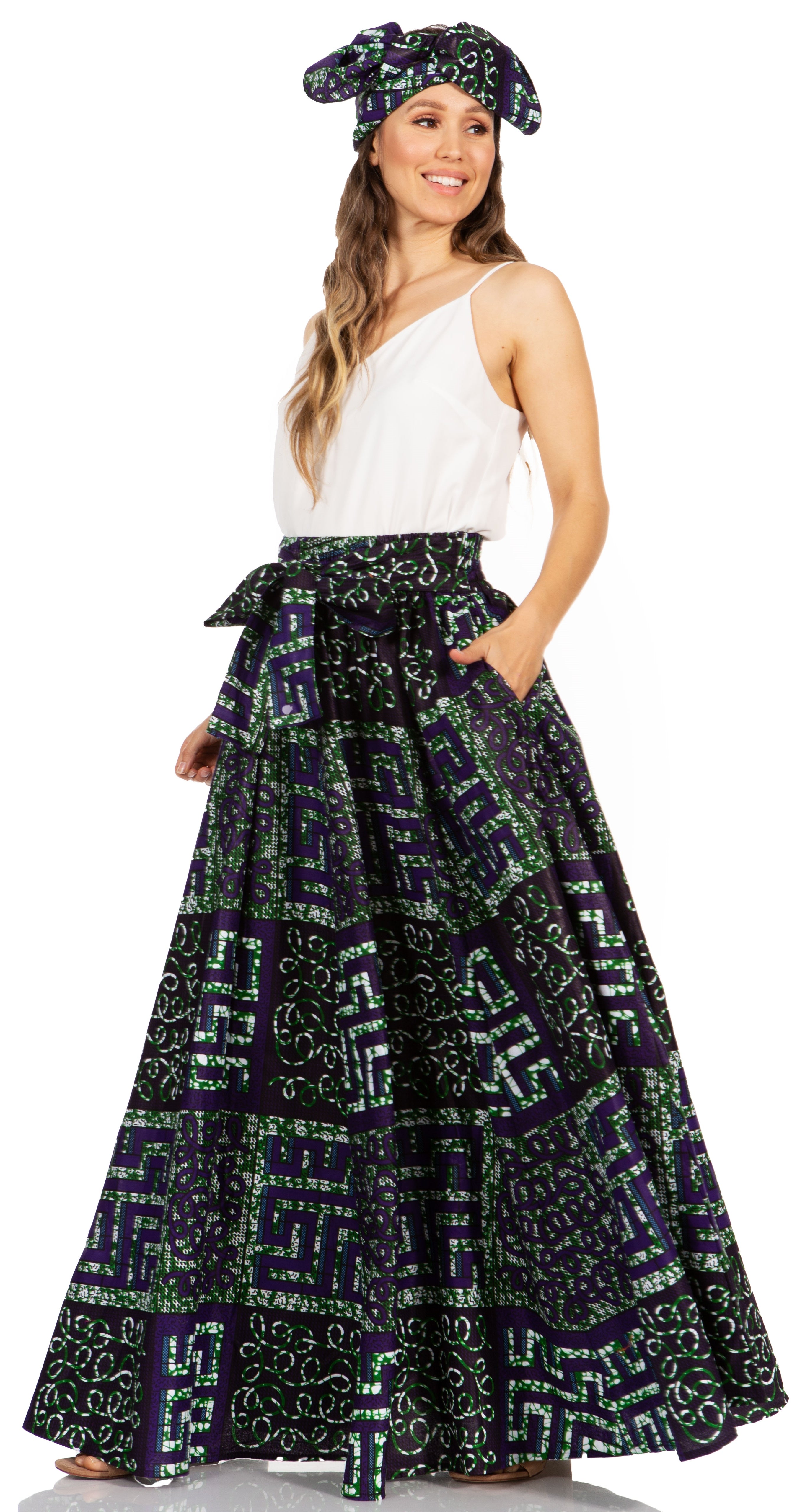 Sakkas Asma's Second Convertible Traditional Wax Print Maxi Skirt with Adjustable Straps - Buy One, Get One 50% Off