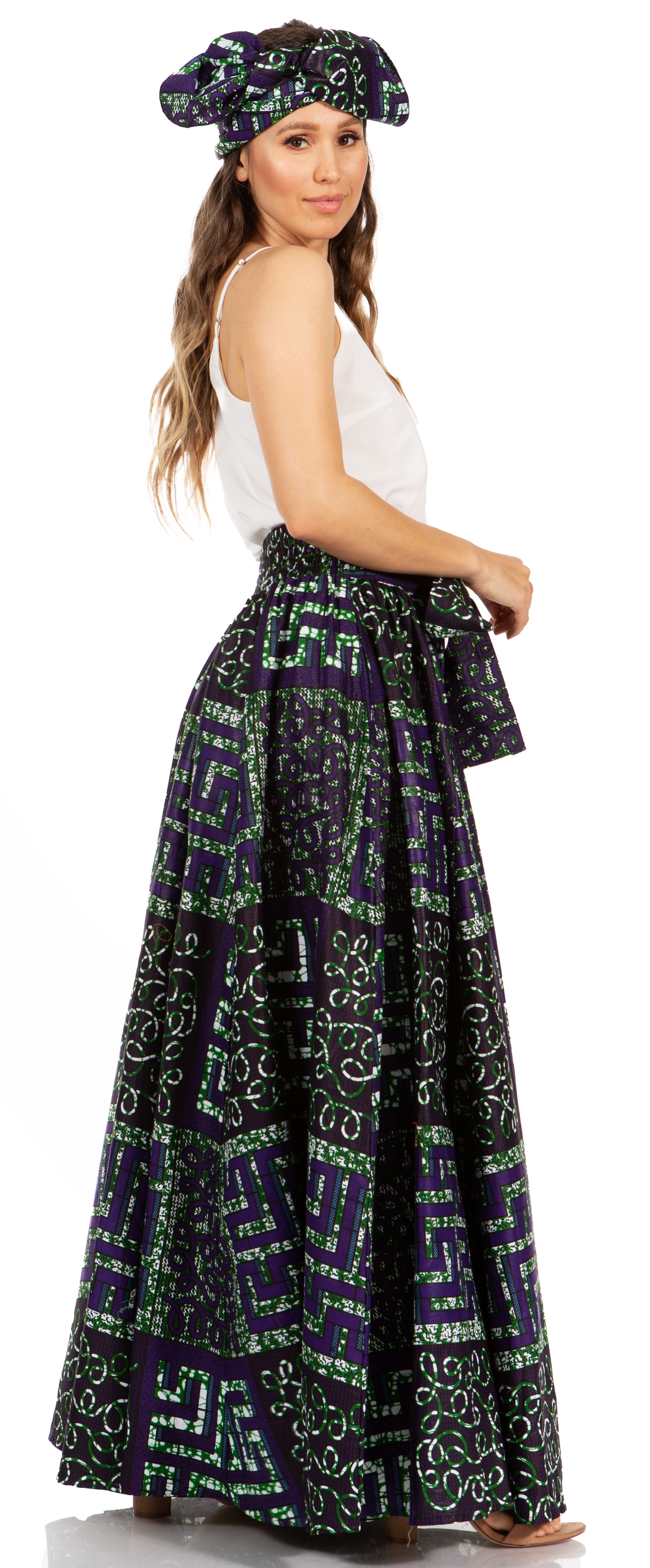 Sakkas Asma's Second Convertible Traditional Wax Print Maxi Skirt with Adjustable Straps - Buy One, Get One 50% Off