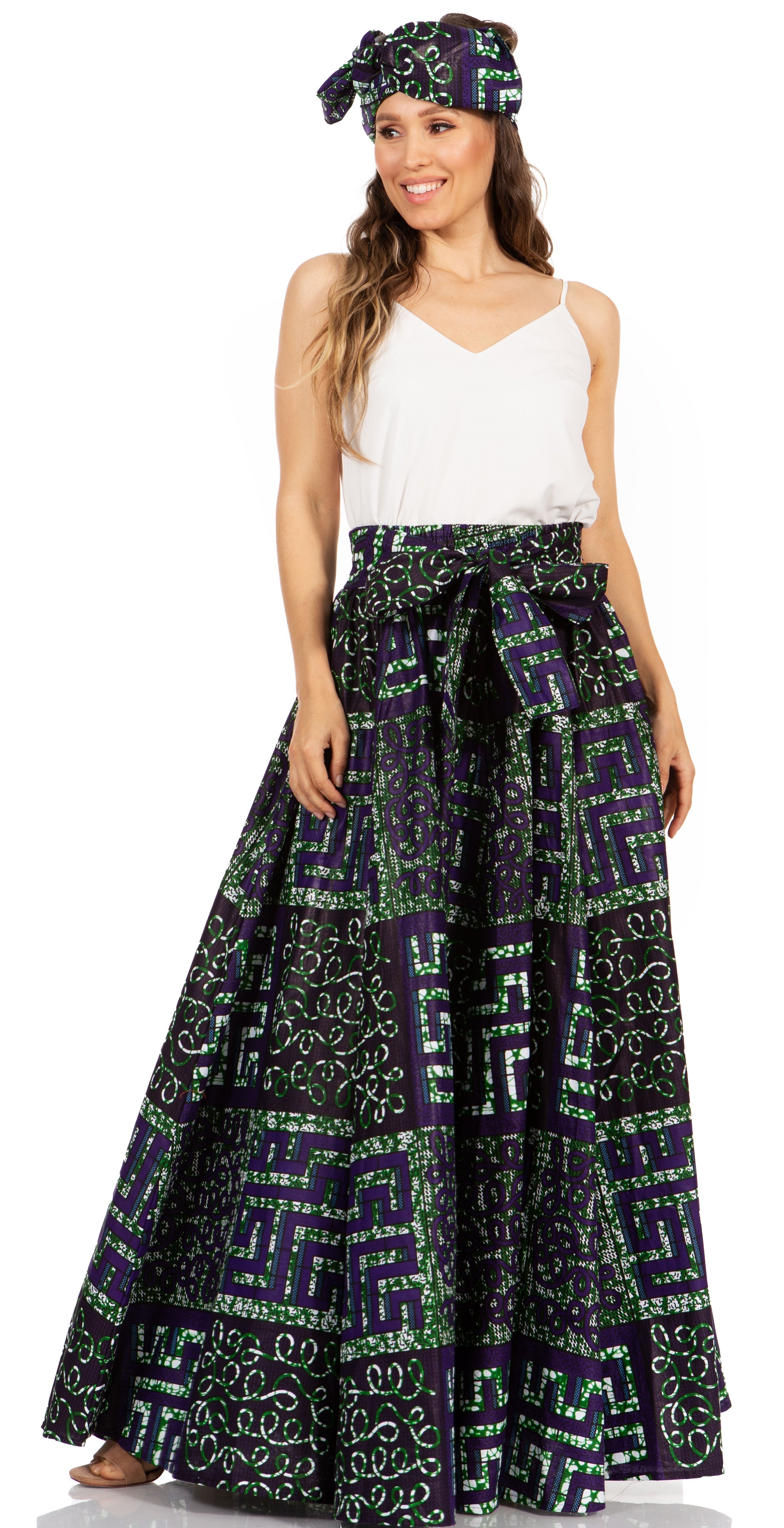 Sakkas Asma's Second Convertible Traditional Wax Print Maxi Skirt with Adjustable Straps - Buy One, Get One 50% Off