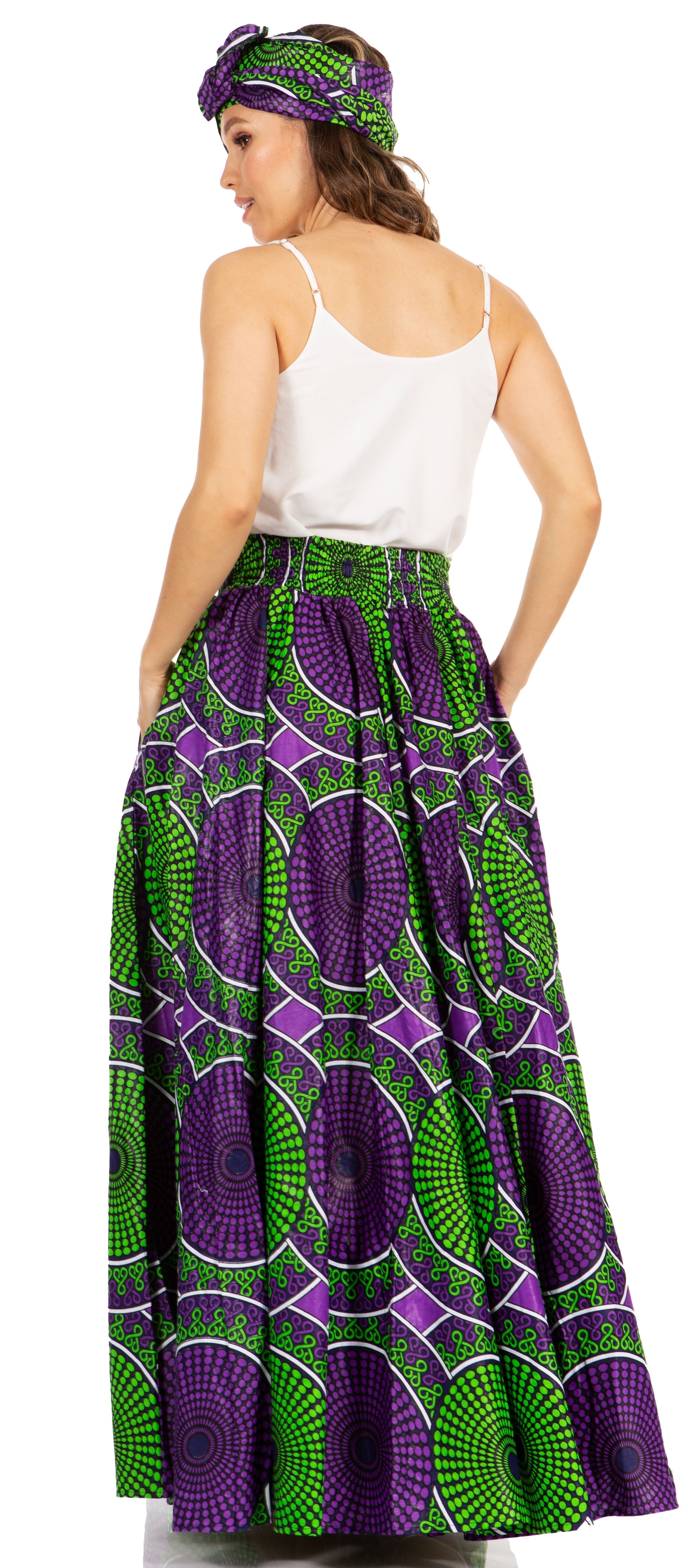 Sakkas Asma's Second Convertible Traditional Wax Print Maxi Skirt with Adjustable Straps - Buy One, Get One 50% Off