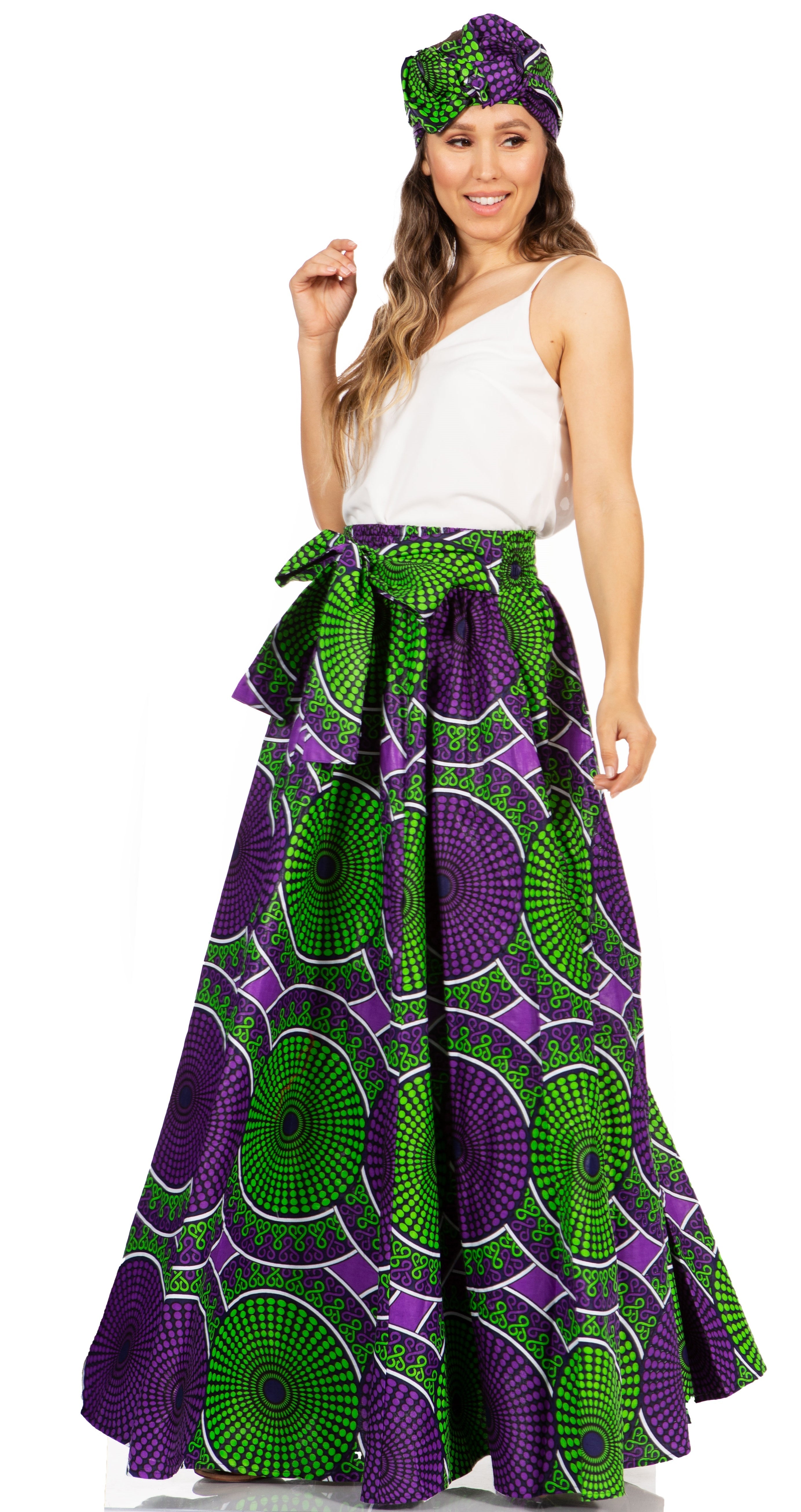 Sakkas Asma's Second Convertible Traditional Wax Print Maxi Skirt with Adjustable Straps - Buy One, Get One 50% Off
