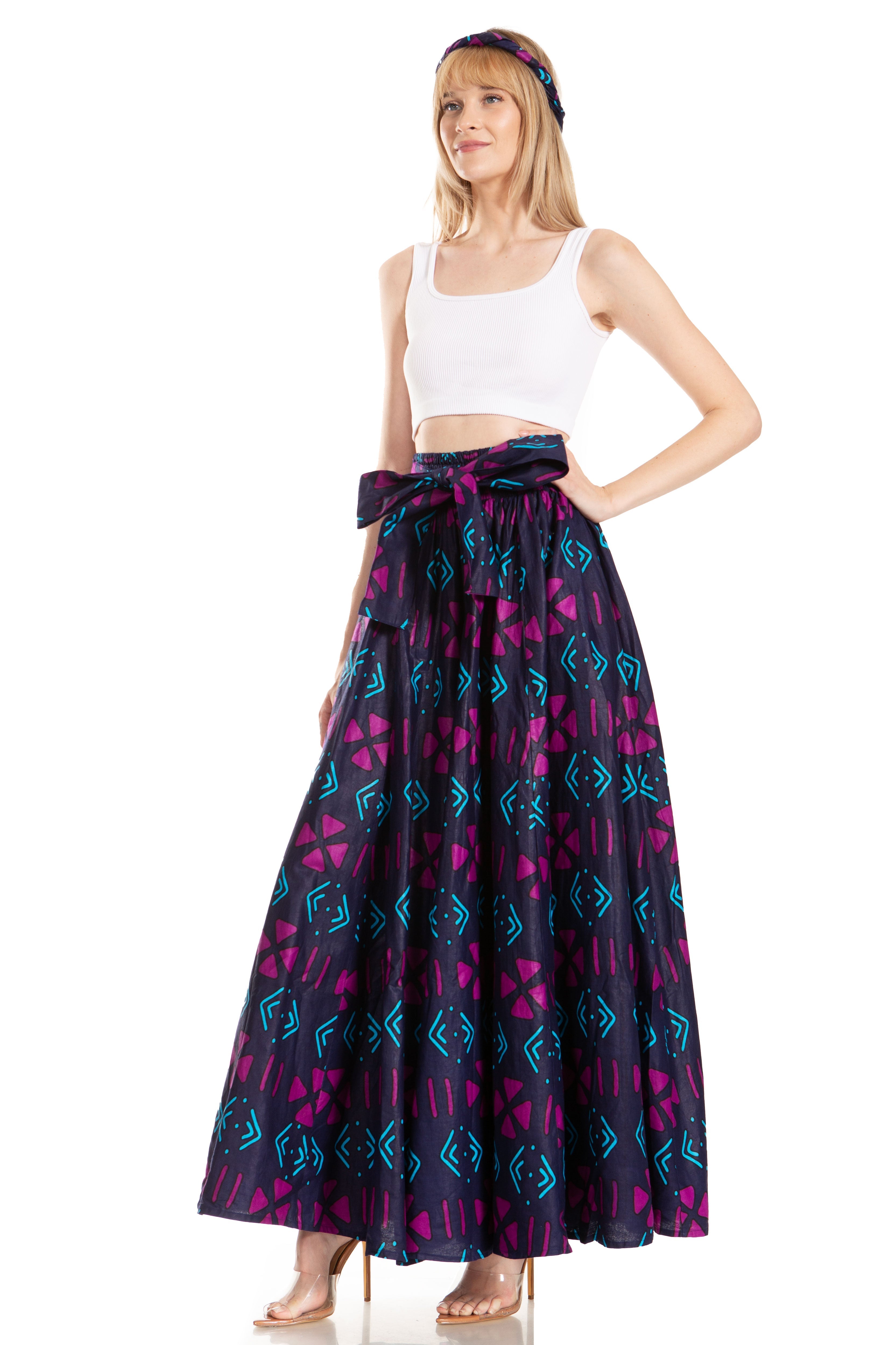 Sakkas Asma's Second Convertible Traditional Wax Print Maxi Skirt with Adjustable Straps - Buy One, Get One 50% Off