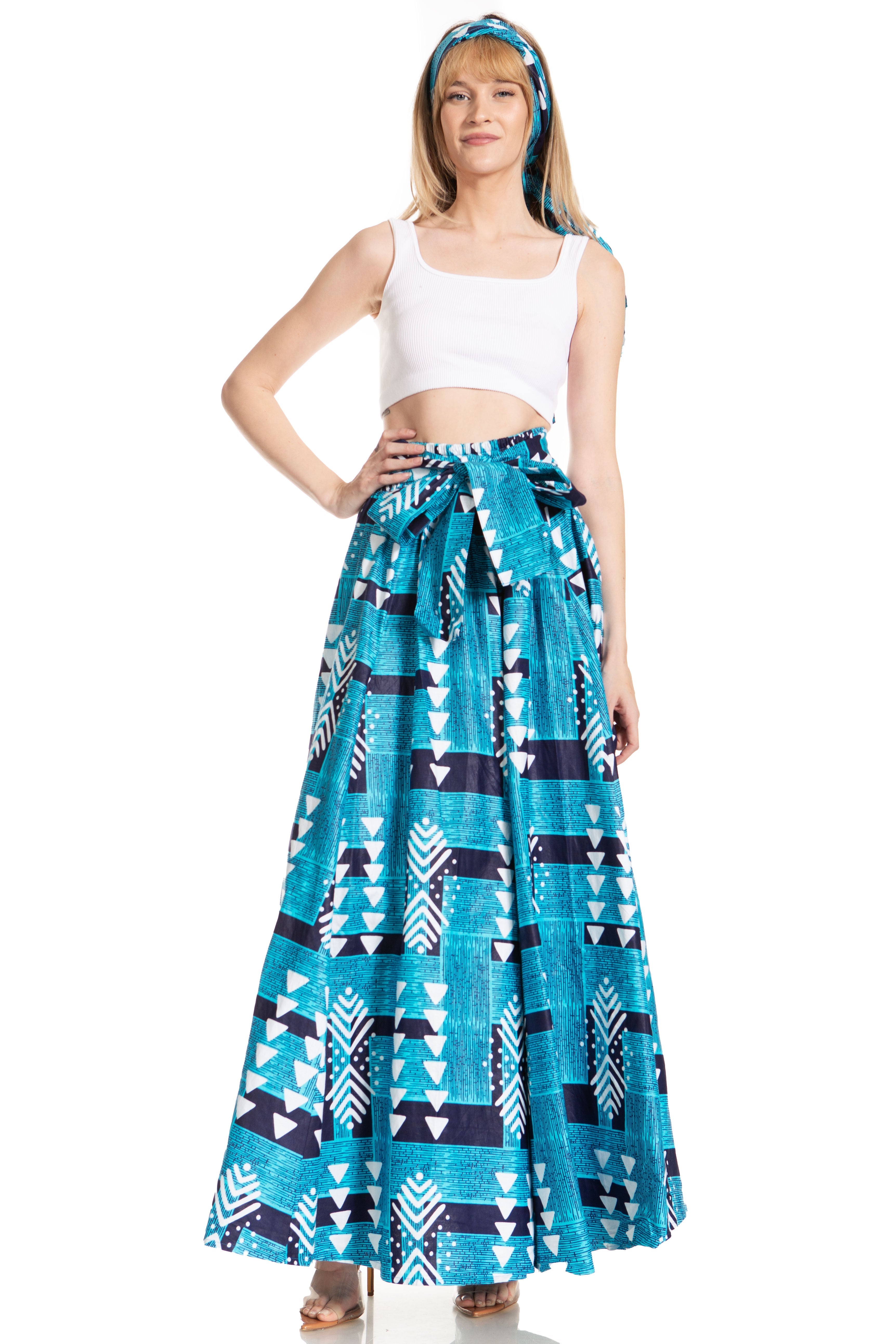 Sakkas Asma's Second Convertible Traditional Wax Print Maxi Skirt with Adjustable Straps - Buy One, Get One 50% Off