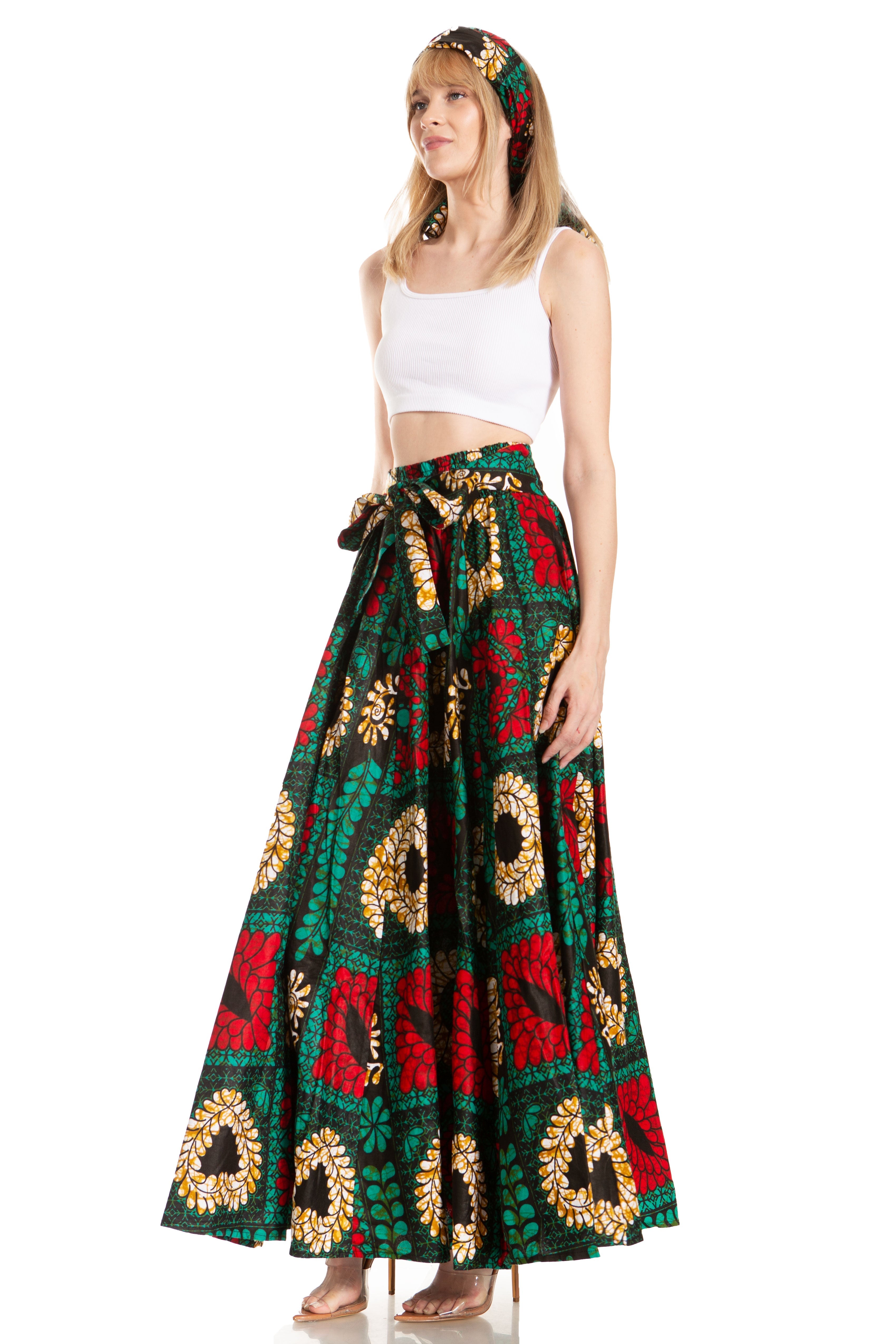 Sakkas Asma's Second Convertible Traditional Wax Print Maxi Skirt with Adjustable Straps - Buy One, Get One 50% Off