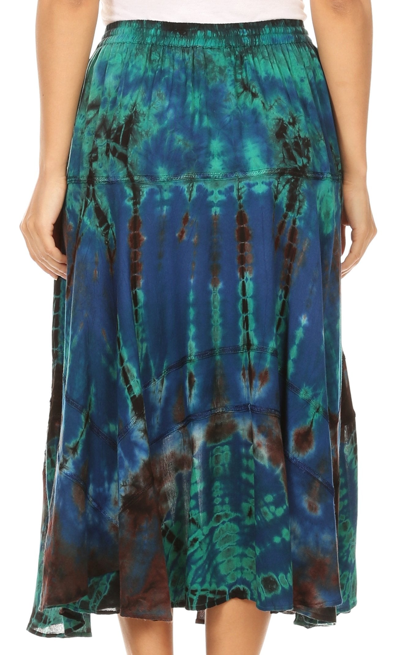 Sakkas Justina Womens Dance Midi Full Circle Tie-dye Skirt with Elastic Waist - Buy One, Get One 50% Off