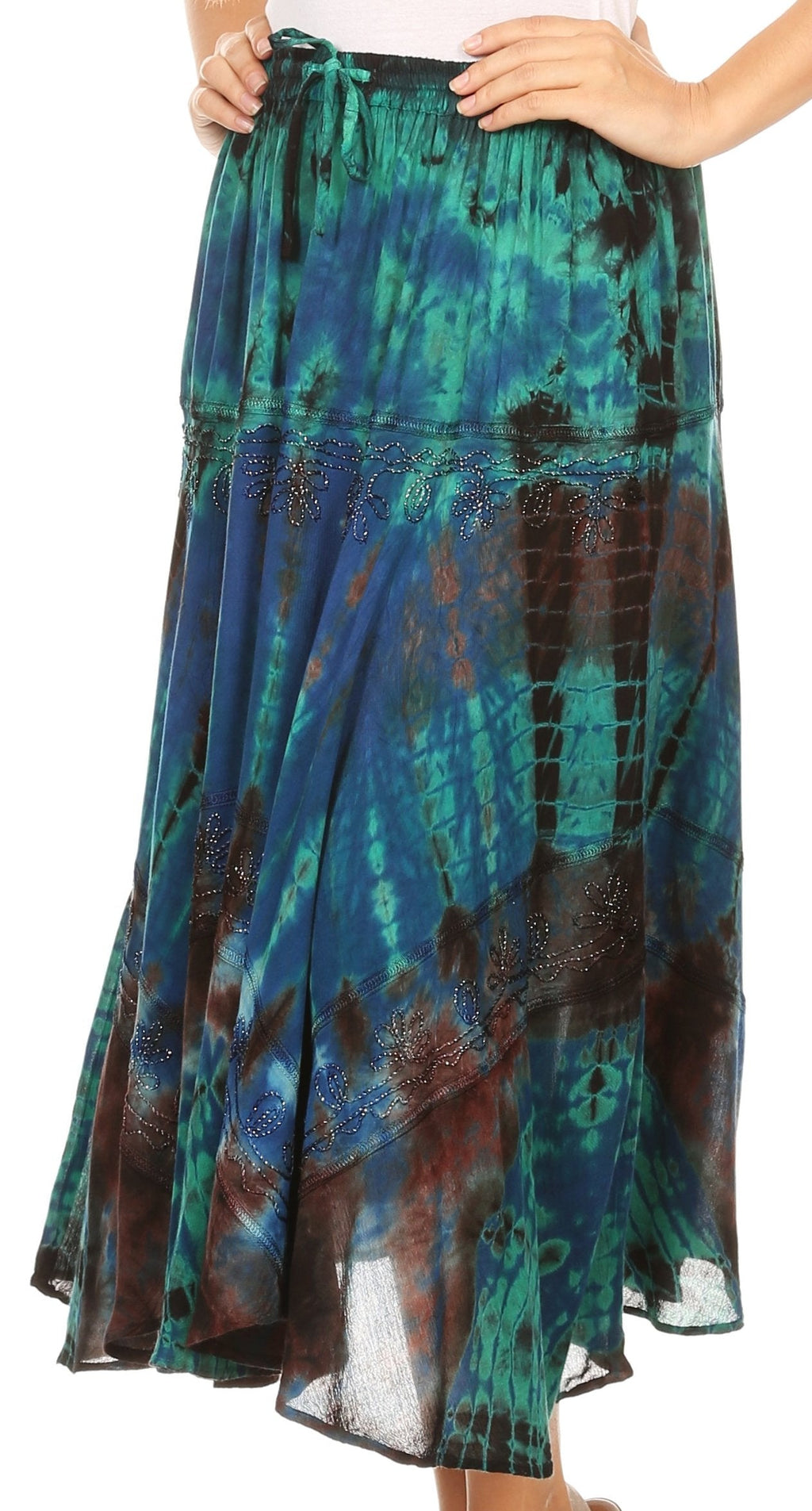 Sakkas Justina Womens Dance Midi Full Circle Tie-dye Skirt with Elastic Waist - Buy One, Get One 50% Off