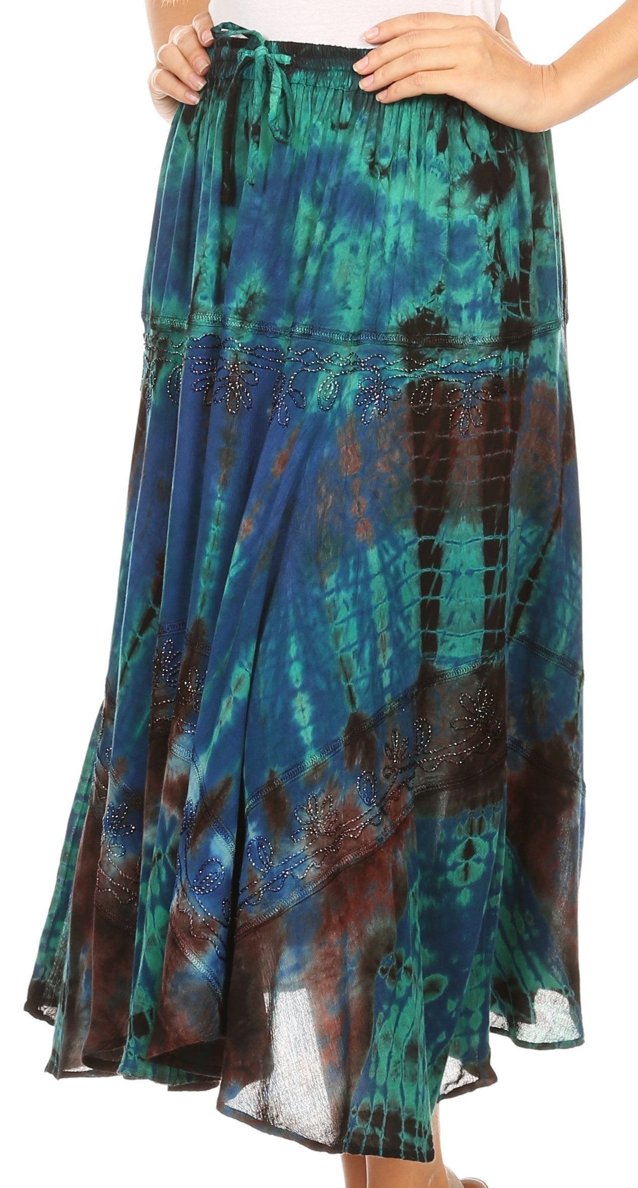 Sakkas Justina Womens Dance Midi Full Circle Tie-dye Skirt with Elastic Waist - Buy One, Get One 50% Off
