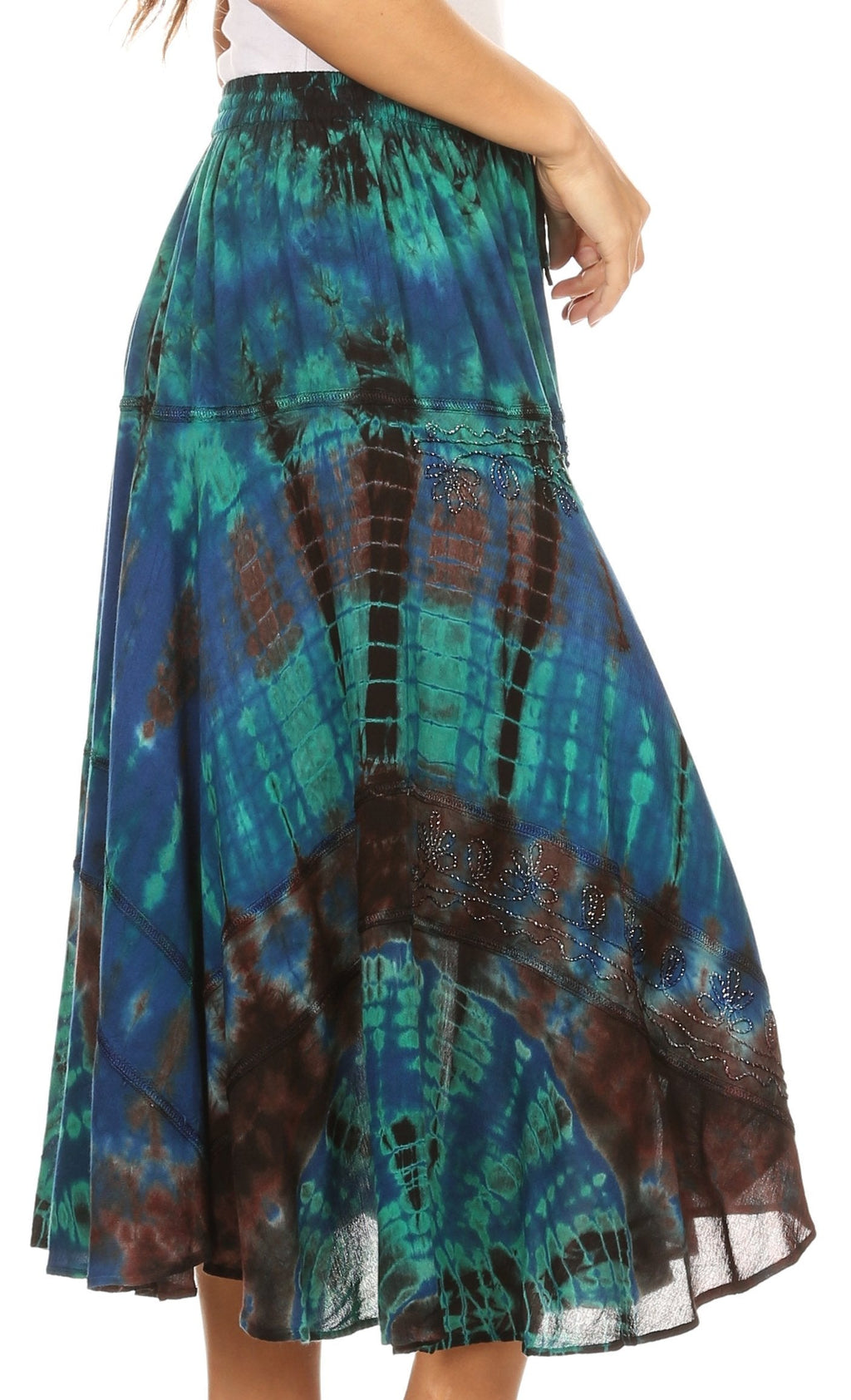 Sakkas Justina Womens Dance Midi Full Circle Tie-dye Skirt with Elastic Waist - Buy One, Get One 50% Off