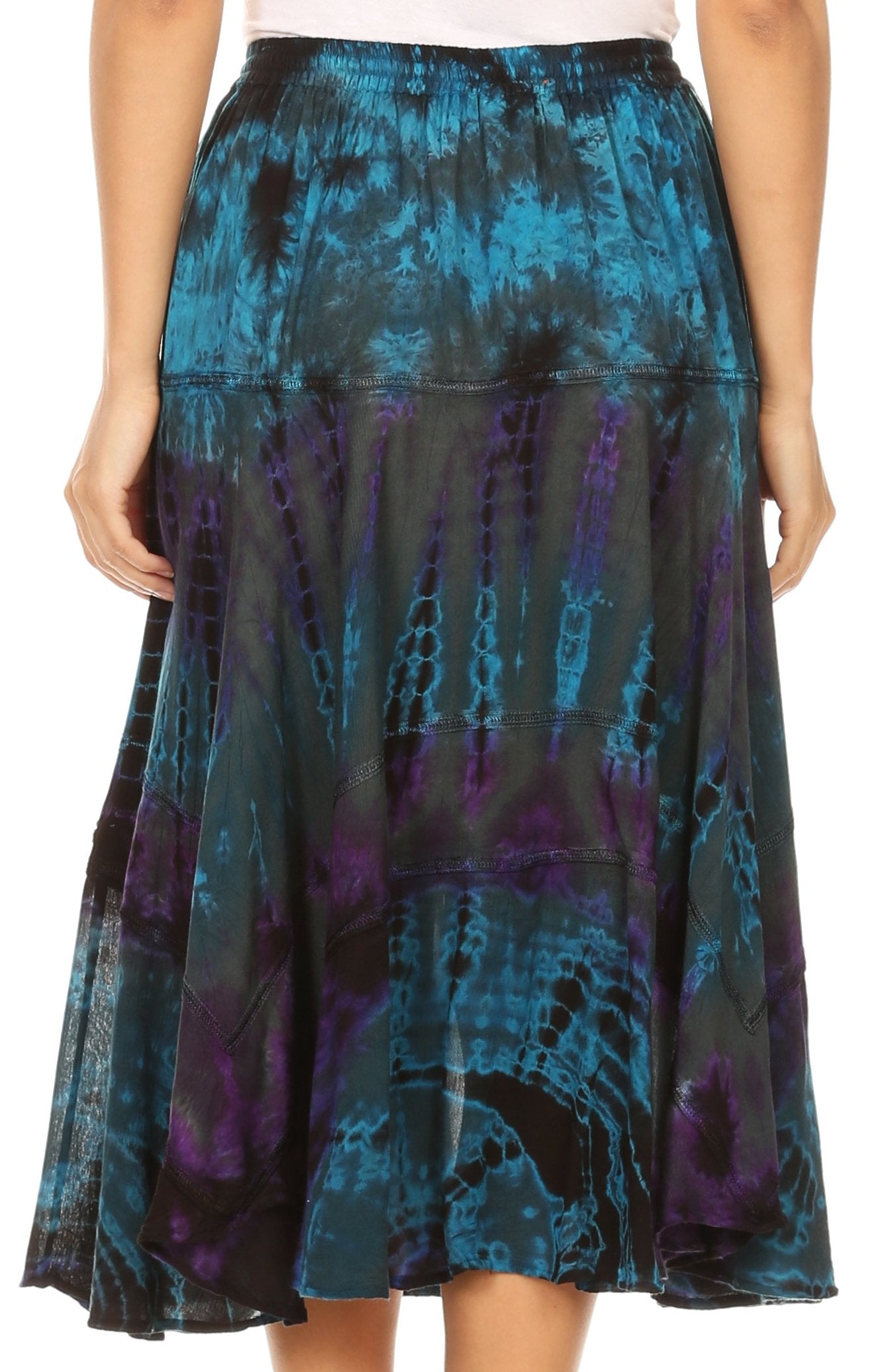 Sakkas Justina Womens Dance Midi Full Circle Tie-dye Skirt with Elastic Waist - Buy One, Get One 50% Off