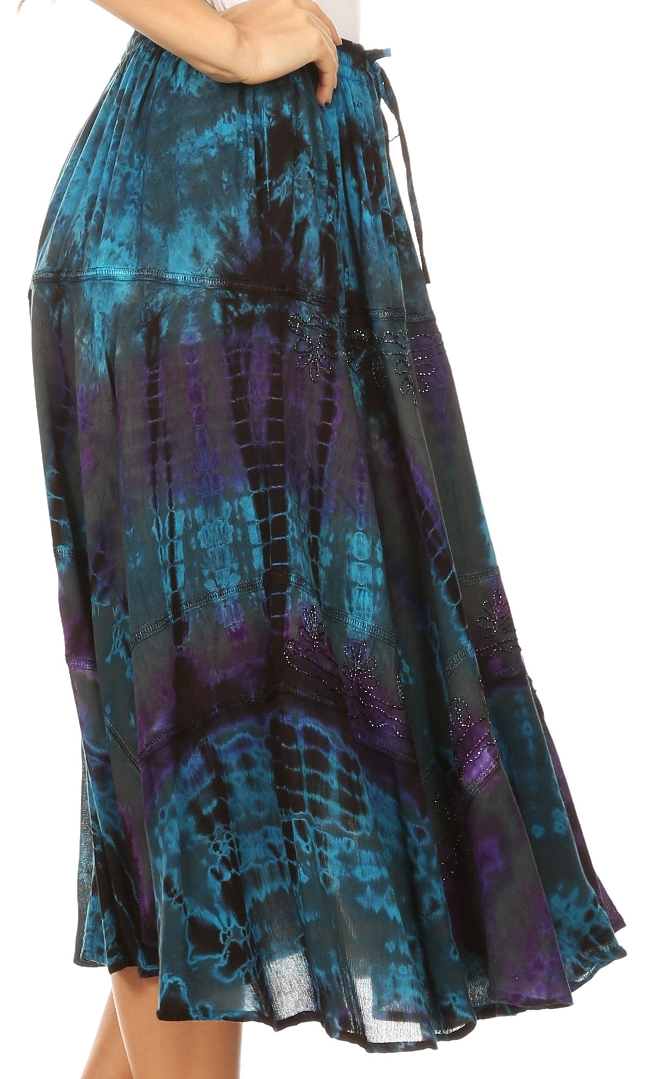 Sakkas Justina Womens Dance Midi Full Circle Tie-dye Skirt with Elastic Waist - Buy One, Get One 50% Off