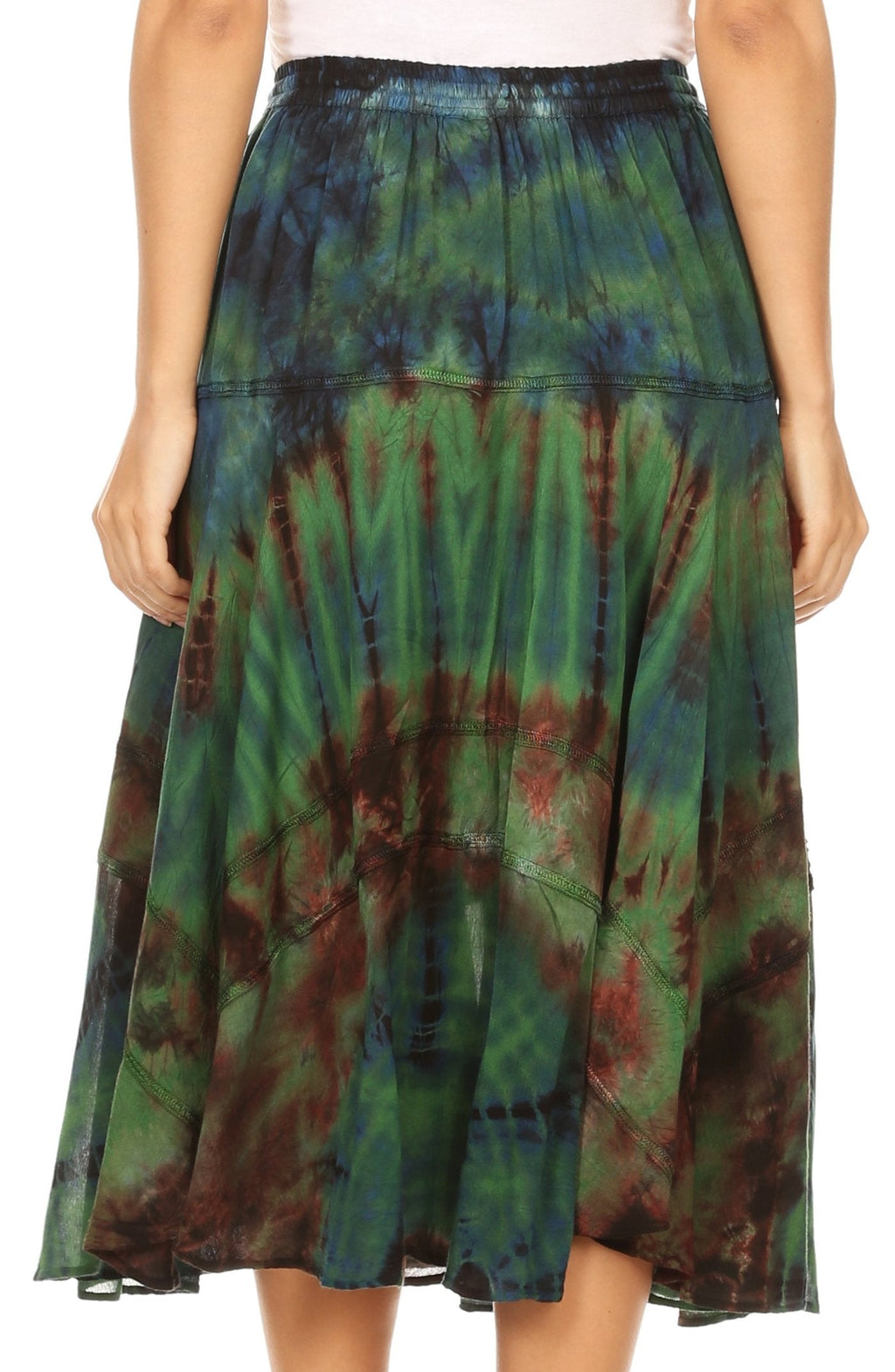 Sakkas Justina Womens Dance Midi Full Circle Tie-dye Skirt with Elastic Waist - Buy One, Get One 50% Off