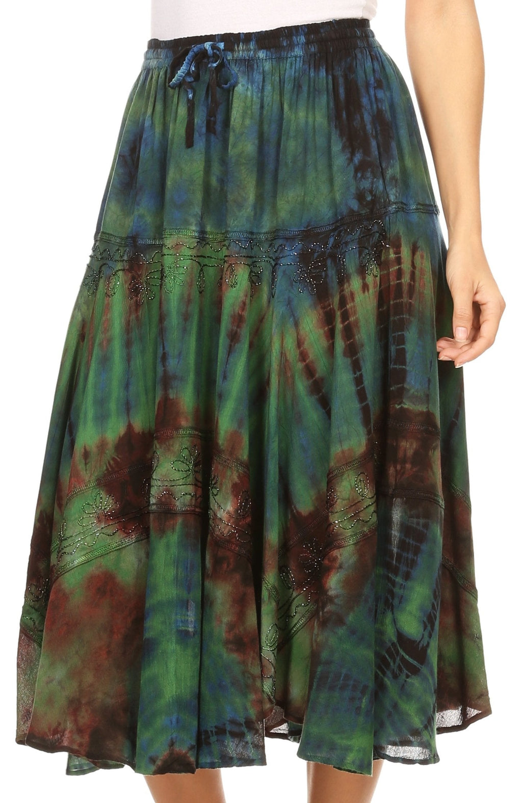 Sakkas Justina Womens Dance Midi Full Circle Tie-dye Skirt with Elastic Waist - Buy One, Get One 50% Off