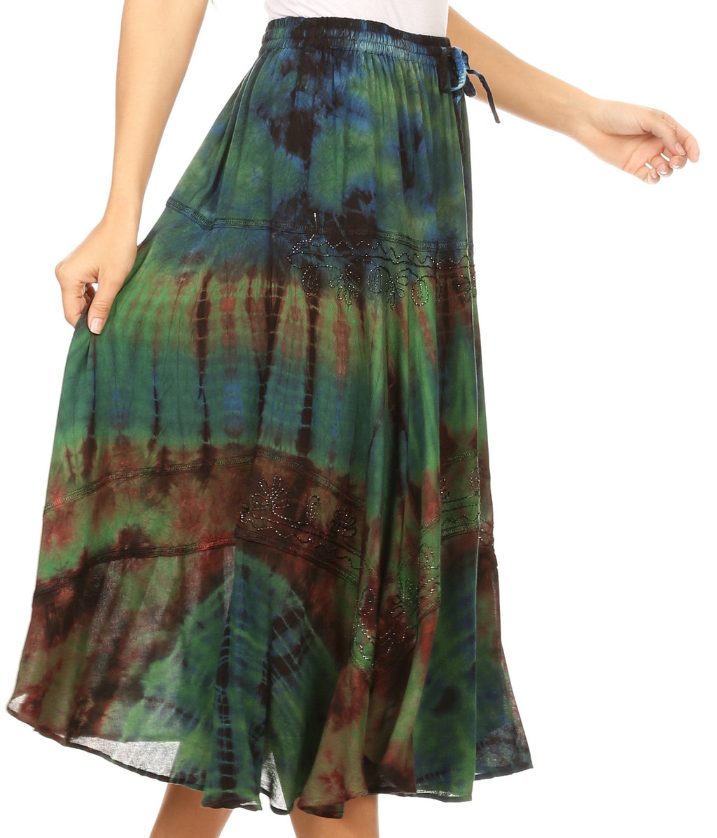 Sakkas Justina Womens Dance Midi Full Circle Tie-dye Skirt with Elastic Waist - Buy One, Get One 50% Off