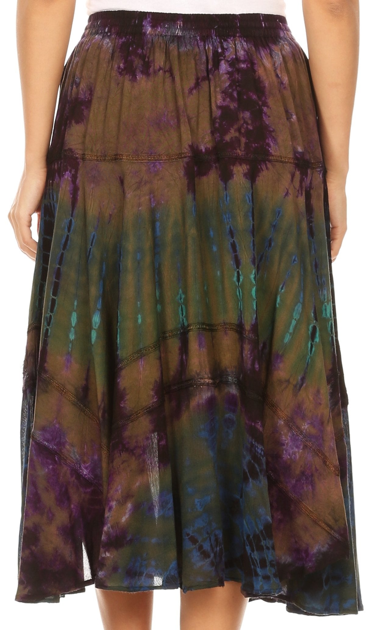 Sakkas Justina Womens Dance Midi Full Circle Tie-dye Skirt with Elastic Waist - Buy One, Get One 50% Off