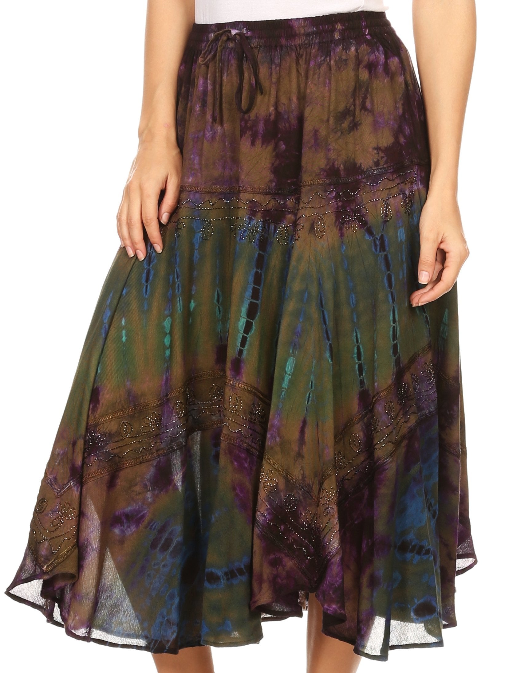 Sakkas Justina Womens Dance Midi Full Circle Tie-dye Skirt with Elastic Waist - Buy One, Get One 50% Off