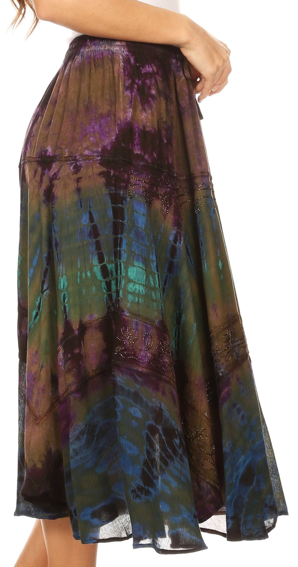 Sakkas Justina Womens Dance Midi Full Circle Tie-dye Skirt with Elastic Waist - Buy One, Get One 50% Off