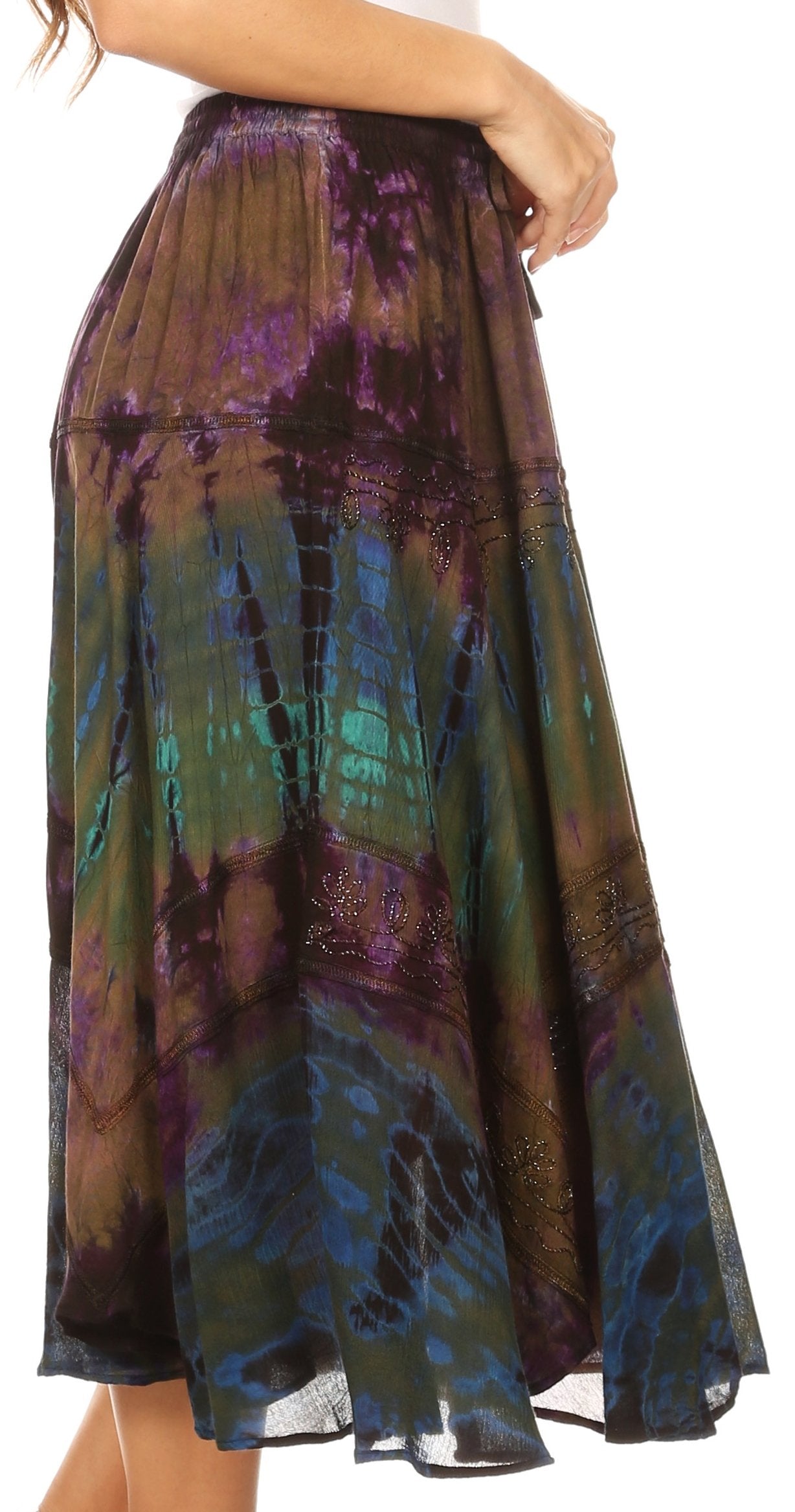 Sakkas Justina Womens Dance Midi Full Circle Tie-dye Skirt with Elastic Waist - Buy One, Get One 50% Off