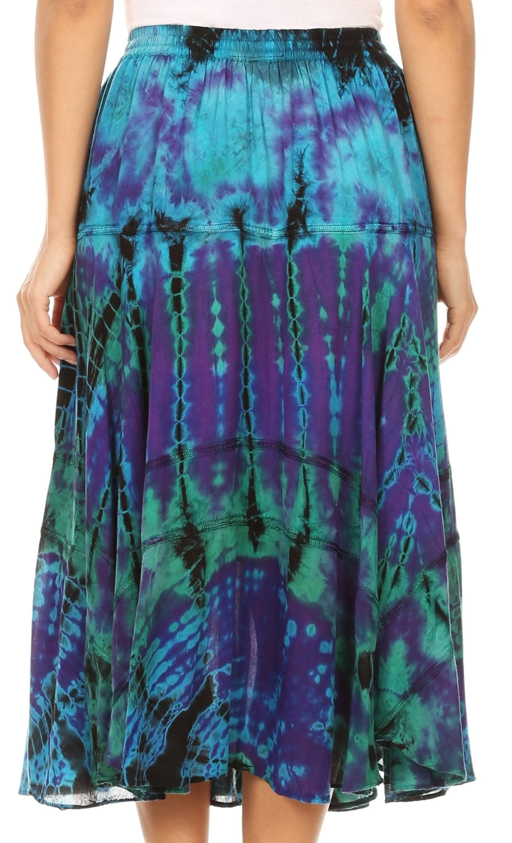 Sakkas Justina Womens Dance Midi Full Circle Tie-dye Skirt with Elastic Waist - Buy One, Get One 50% Off