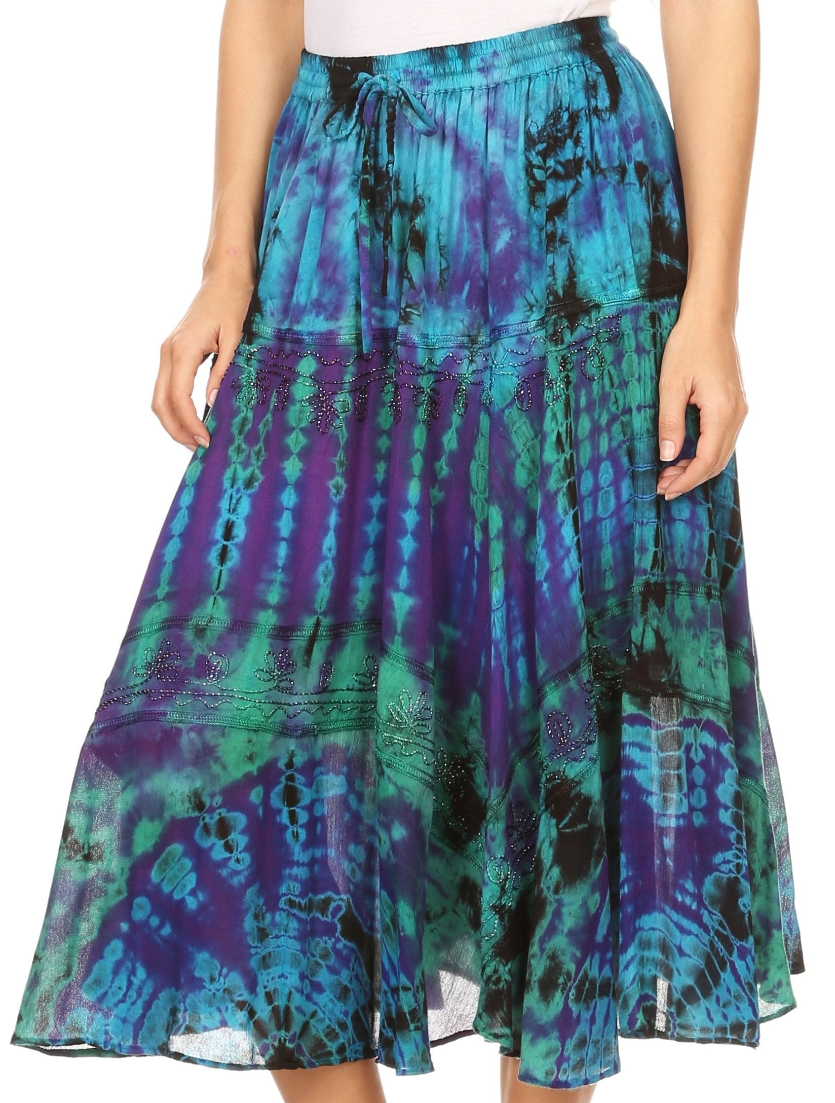 Sakkas Justina Womens Dance Midi Full Circle Tie-dye Skirt with Elastic Waist - Buy One, Get One 50% Off