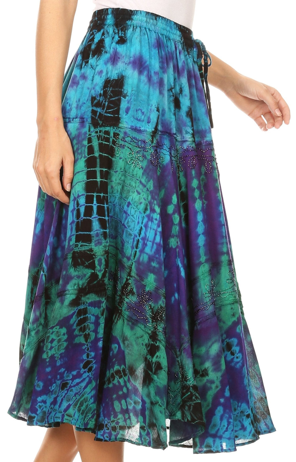 Sakkas Justina Womens Dance Midi Full Circle Tie-dye Skirt with Elastic Waist - Buy One, Get One 50% Off