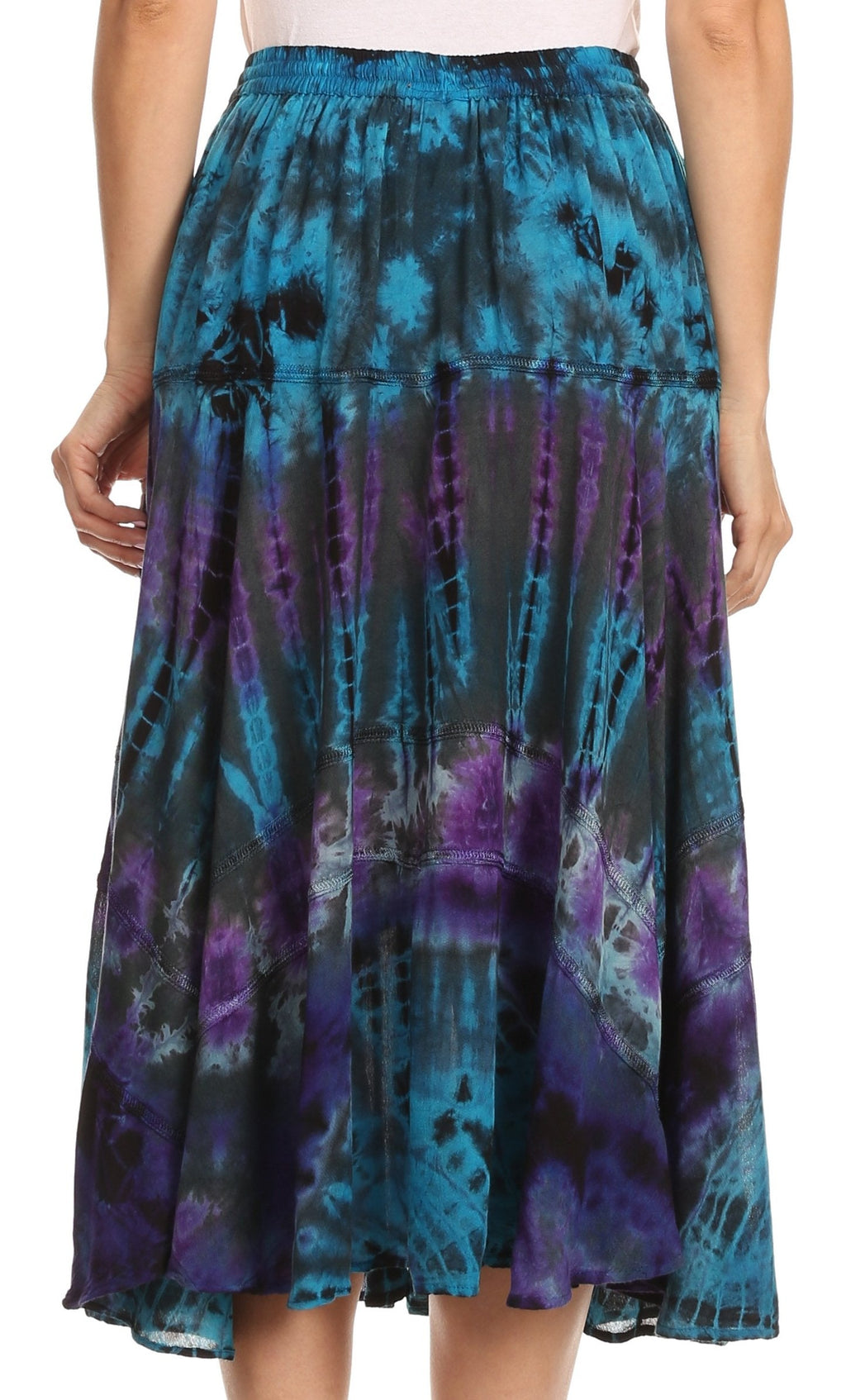 Sakkas Justina Womens Dance Midi Full Circle Tie-dye Skirt with Elastic Waist - Buy One, Get One 50% Off
