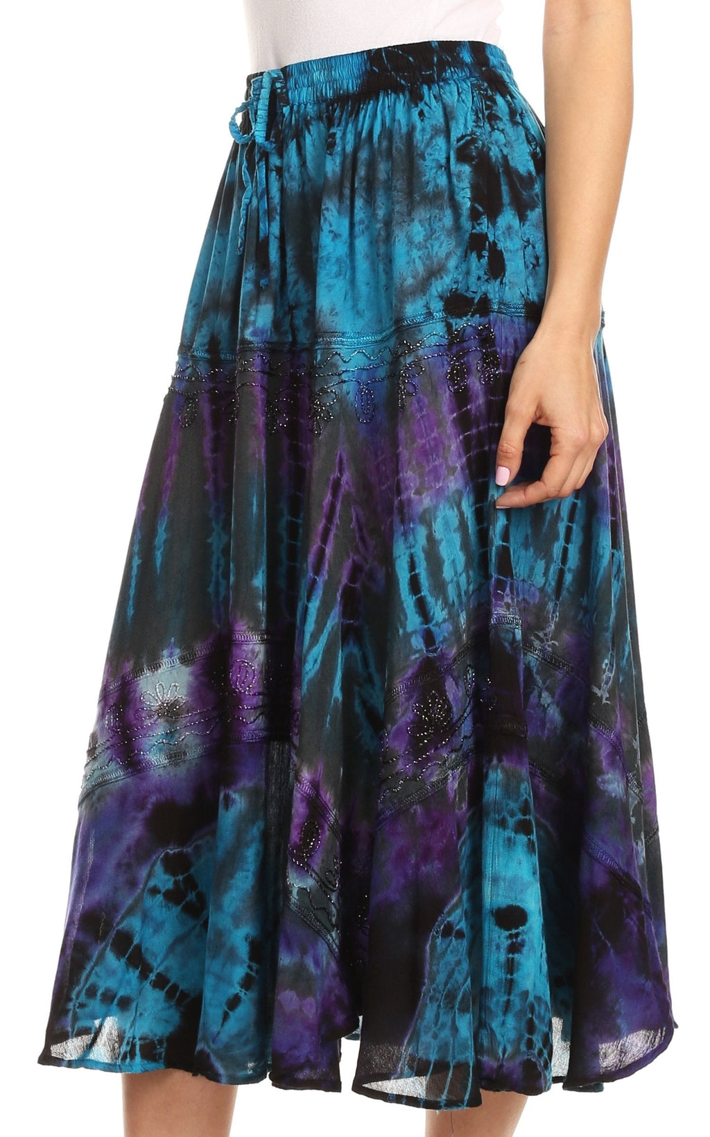 Sakkas Justina Womens Dance Midi Full Circle Tie-dye Skirt with Elastic Waist - Buy One, Get One 50% Off